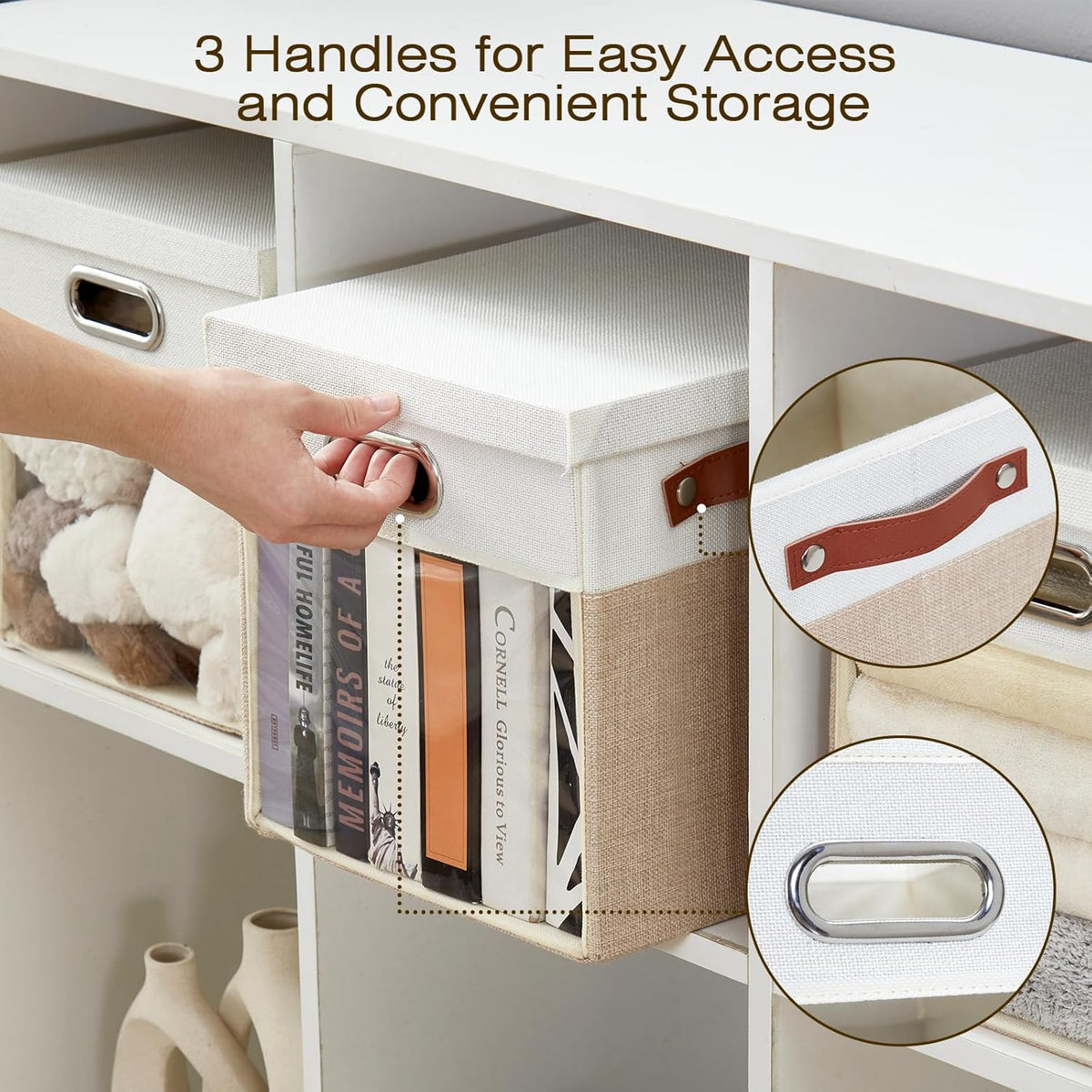 Fabric Storage Cubes with Clear Windows and Lids 11'' Foldable Storage Bins with 3 Handles
