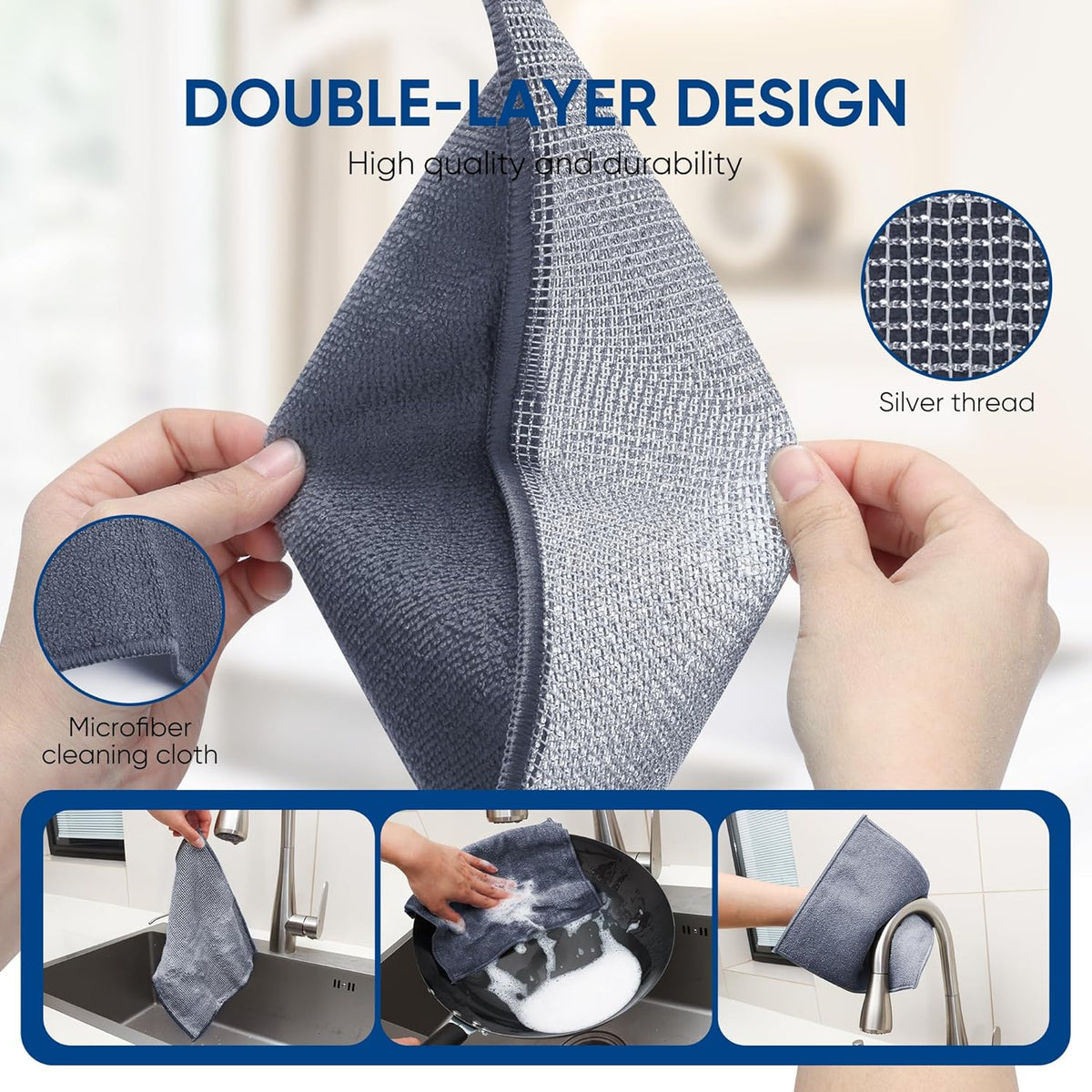 Forggon10 Pcs New Upgrade 2-Layer Non Scratch Wire Dishcloth,Wire Dishwashing Rag, Non-Scratch Wire