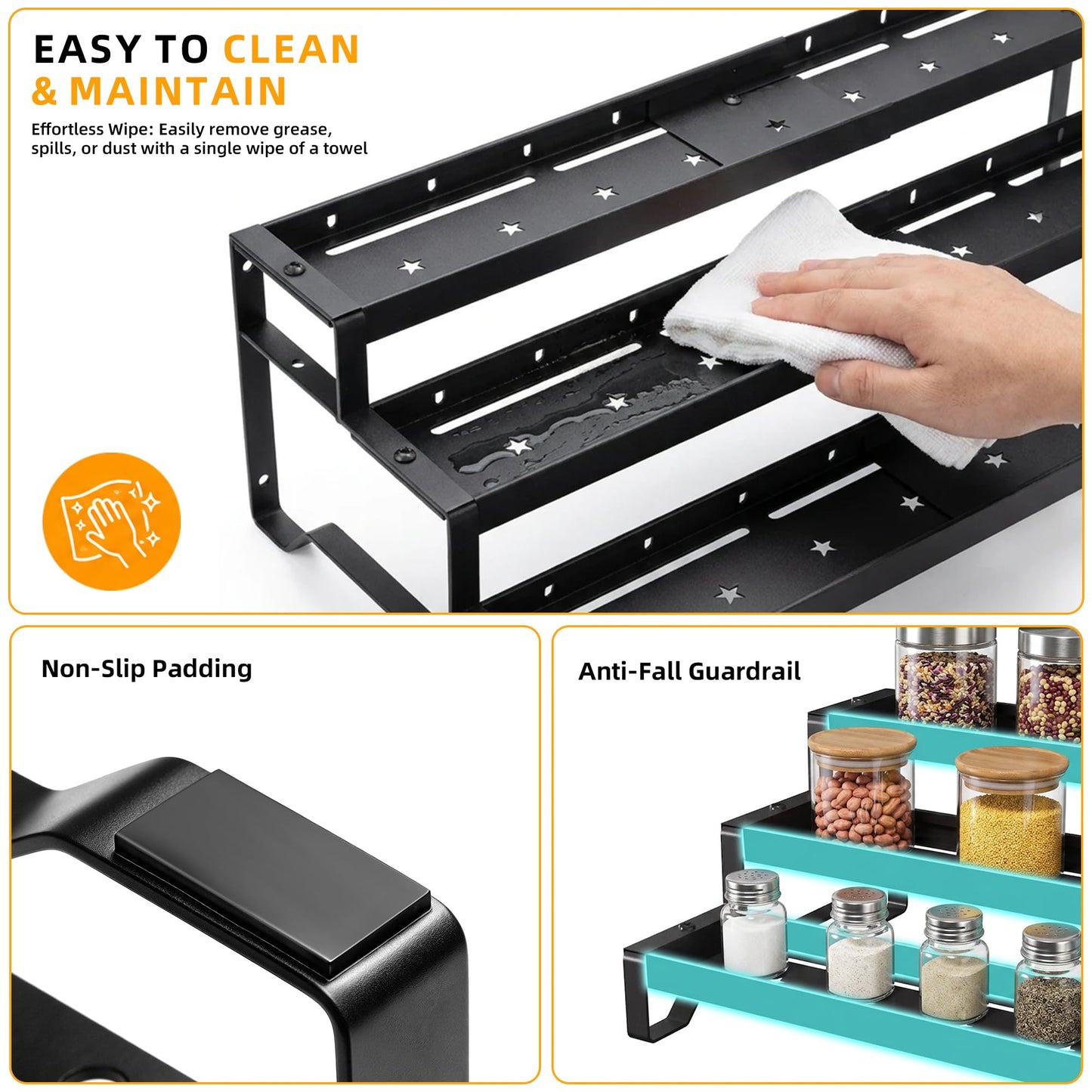 PEEKUP Spice Rack Organizer for Cabinet, 13-21.5" Expandable Spicy Shelf – view 7