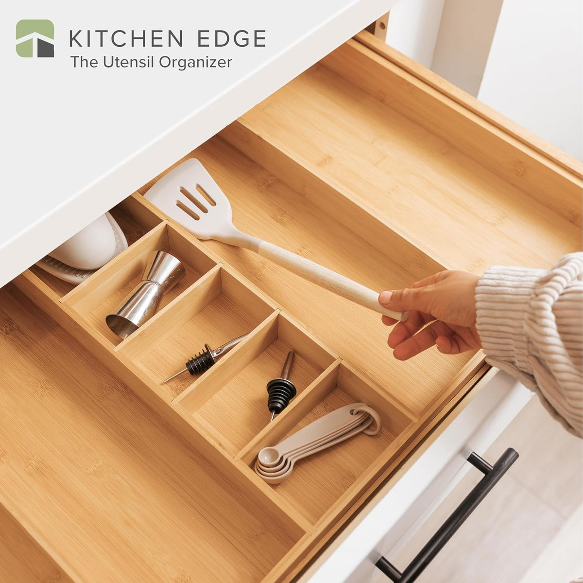 KitchenEdge Adjustable Kitchen Drawer Organizer for Utensils and Junk, Food-Safe Contract Grade