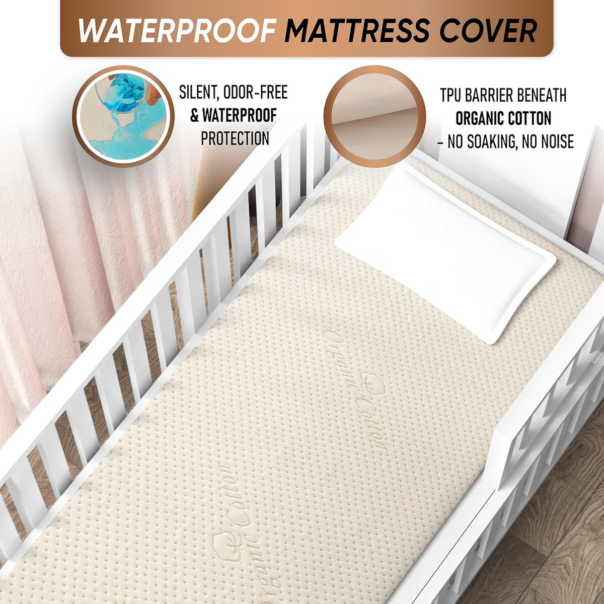 Crib Luxury Organic Cotton Mattress Protector - Skin Friendly, Waterproof, Breathable & Absorbent