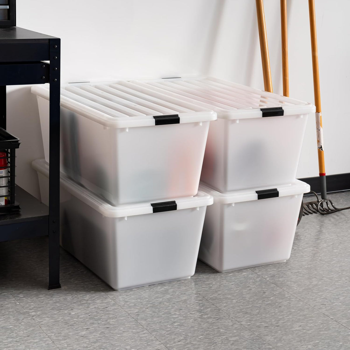 IRIS USA 91 Qt Stackable Plastic Storage Bins with Lids, 4 Pack - BPA-Free, Discreet Organizing