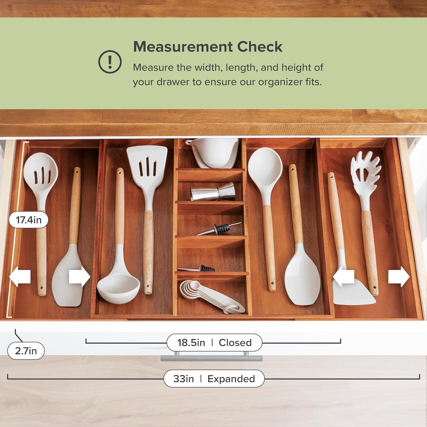 KitchenEdge Adjustable Kitchen Drawer Organizer for Utensils and Junk, Food-Safe Contract Grade