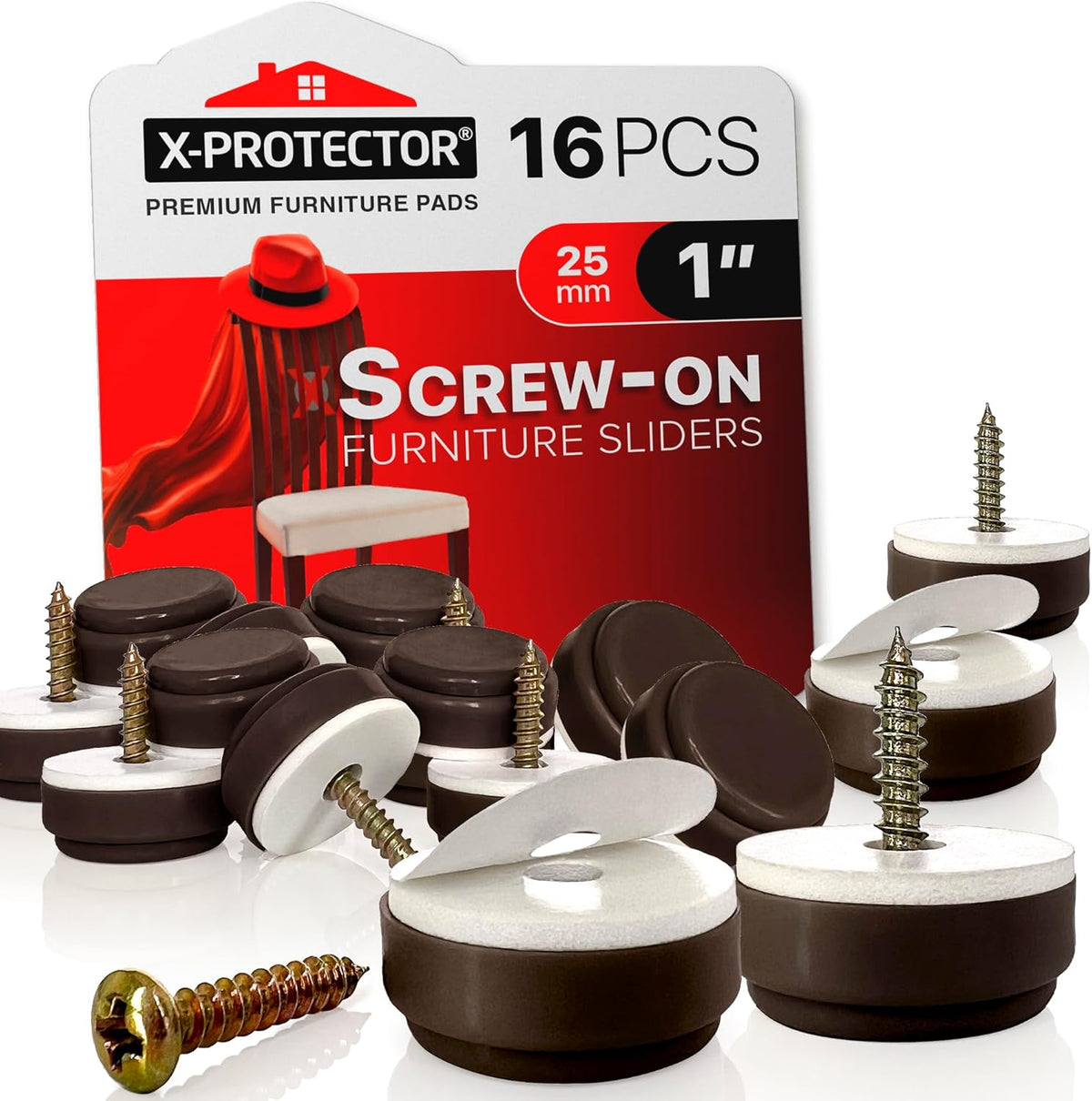 Chair Glides X-PROTECTOR – 16 PCS 1" Furniture Glides – Screw-On Chair Sliders – Premium Chair Leg