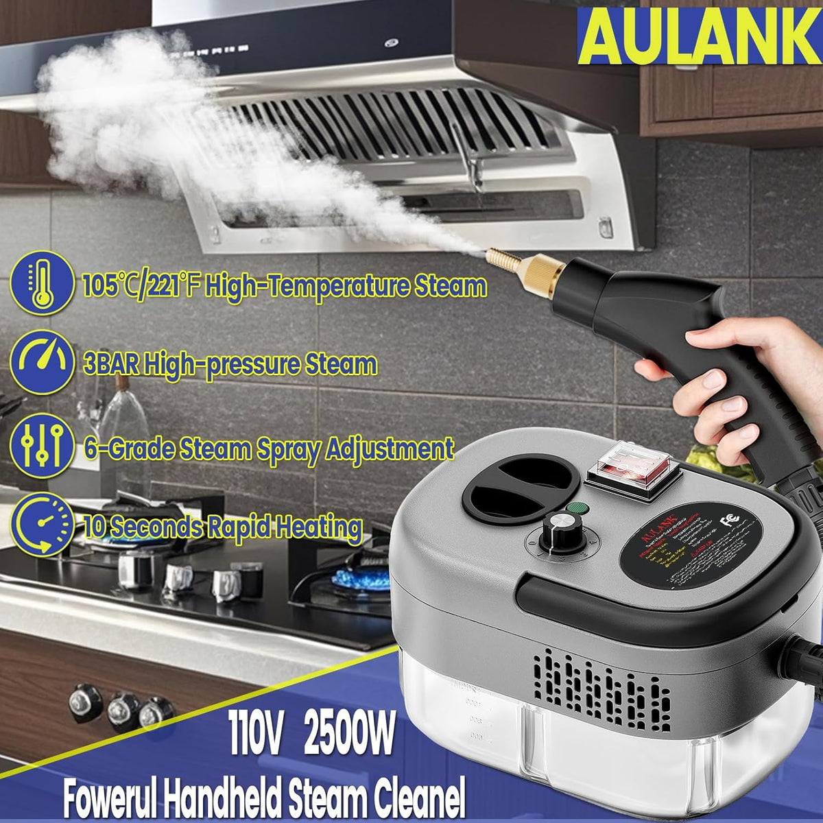 2500W Handheld Steam Cleaner,Portable Car Steamer For Auto Detailing,High-Temperature and Pressure