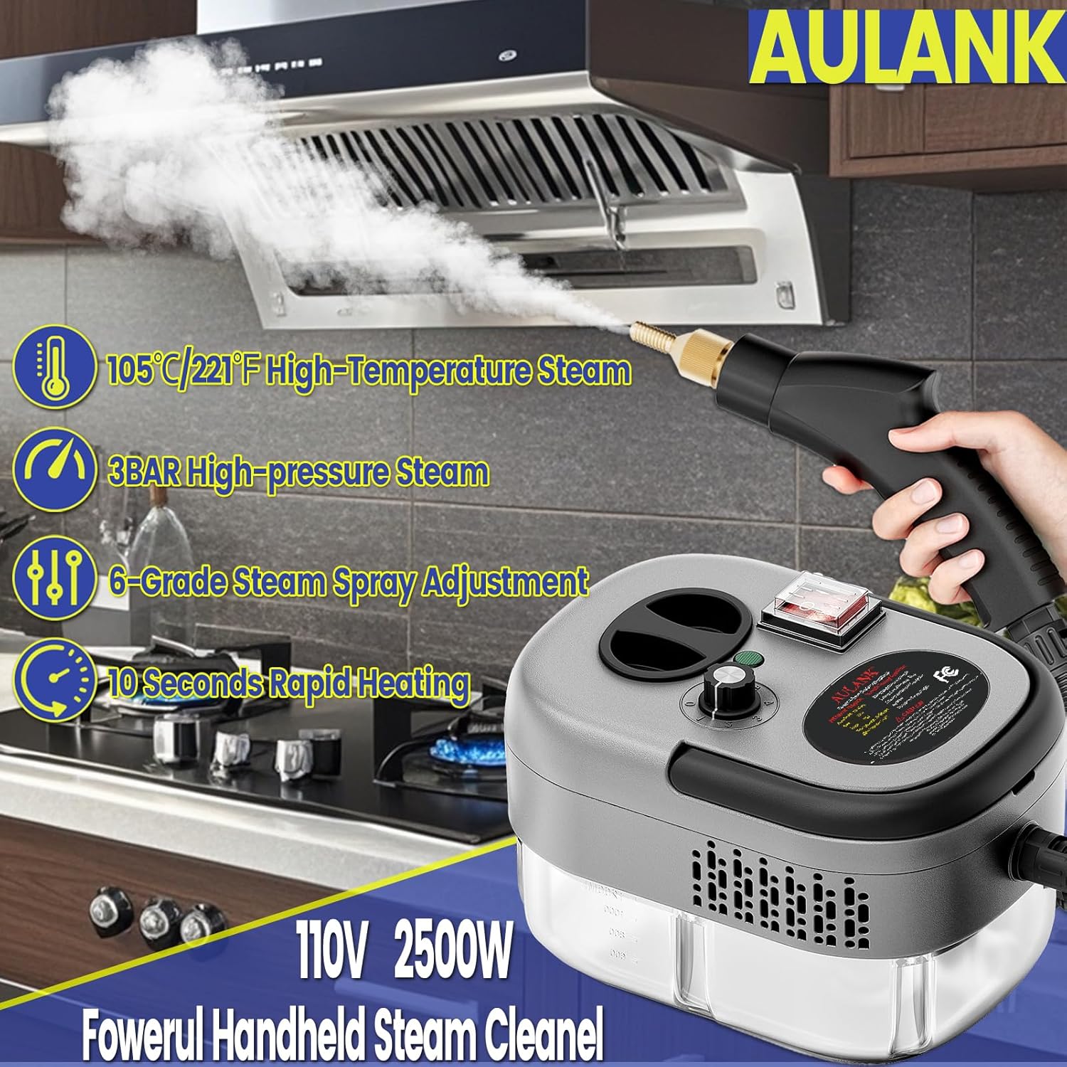 2500W Handheld Steam Cleaner,Portable Car Steamer For Auto Detailing,High-Temperature and Pressure