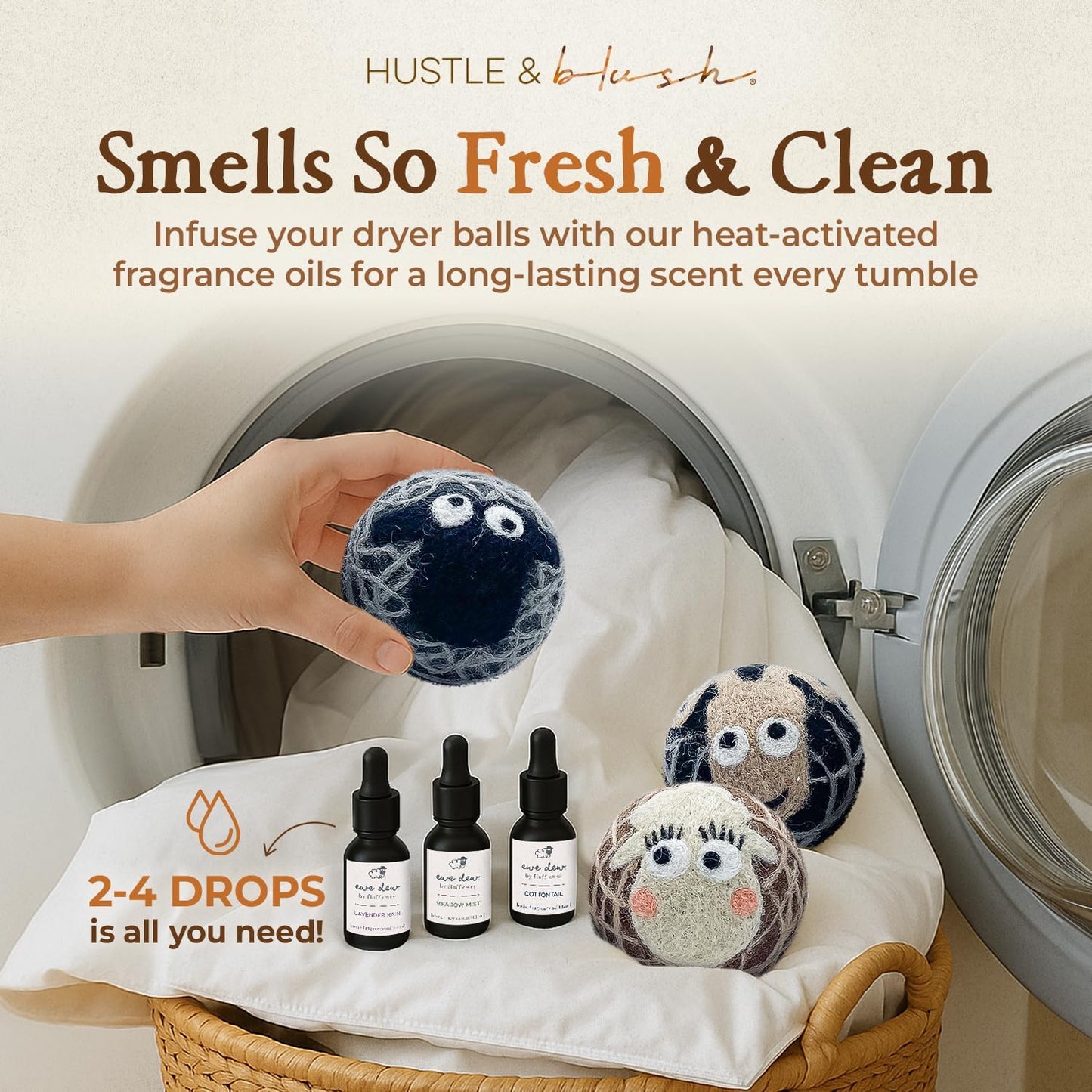 Fluff Ewes Wool Dryer Balls 3 Pack Premium New Zealand Wool Laundry Balls for Dryer, No Static