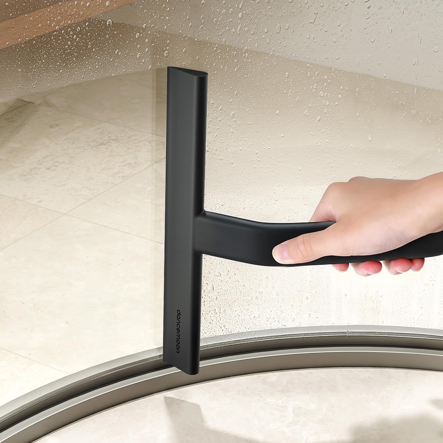 dancemoon JustHang Shower Squeegee for Glass Doors, All-One-Piece Silicone with Built-in Hook
