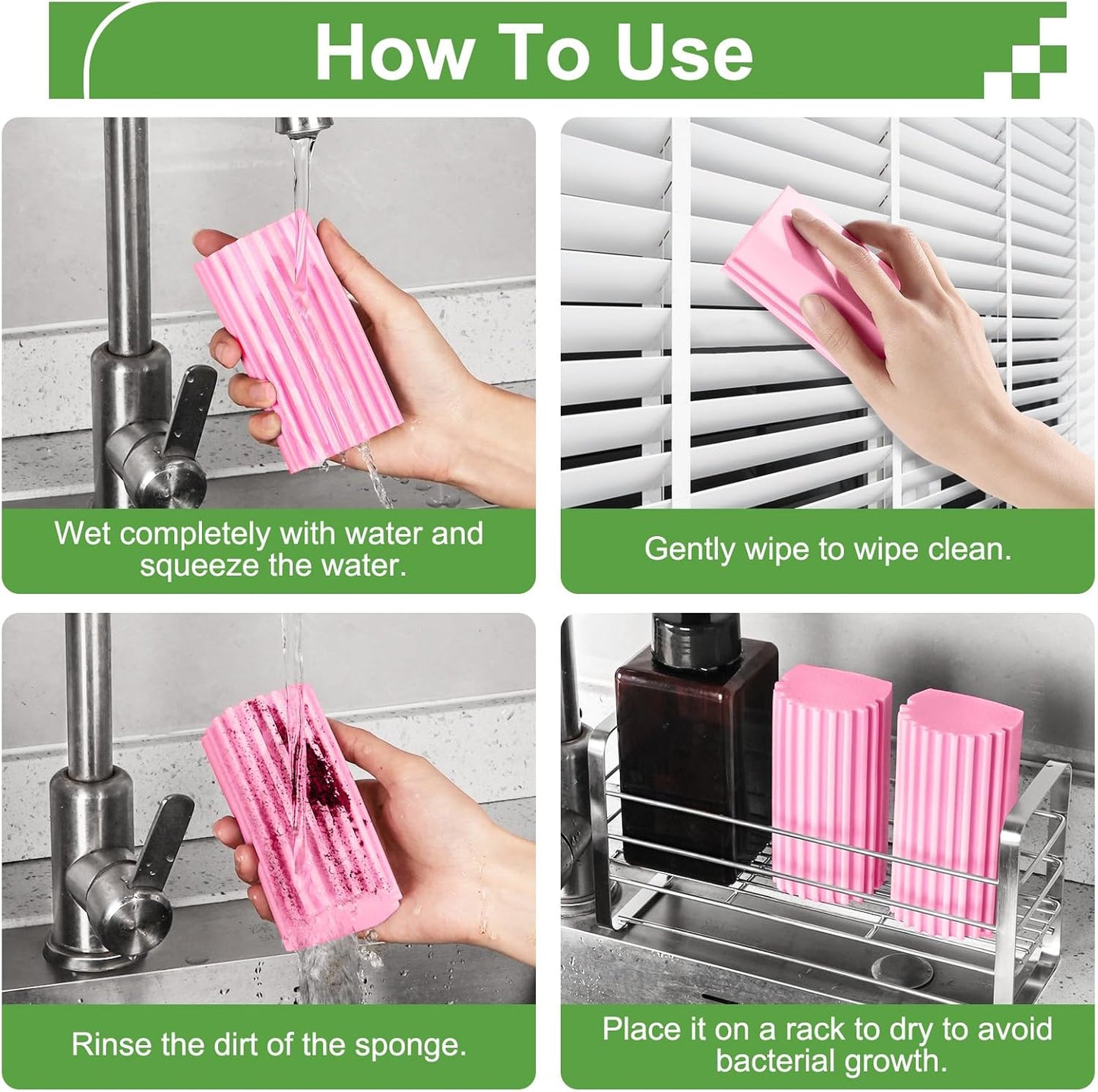 4-Pack Damp Clean Duster Sponge, Sponge Cleaning Brush, Duster for Cleaning Blinds, Glass