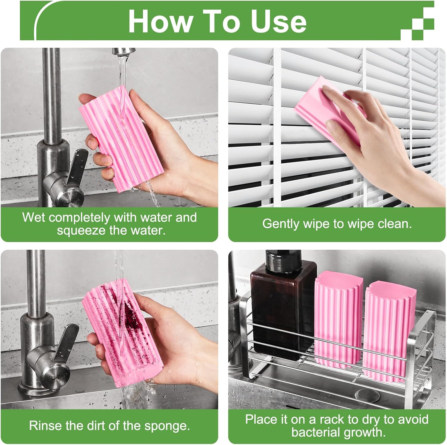 4-Pack Damp Clean Duster Sponge, Sponge Cleaning Brush, Duster for Cleaning Blinds, Glass