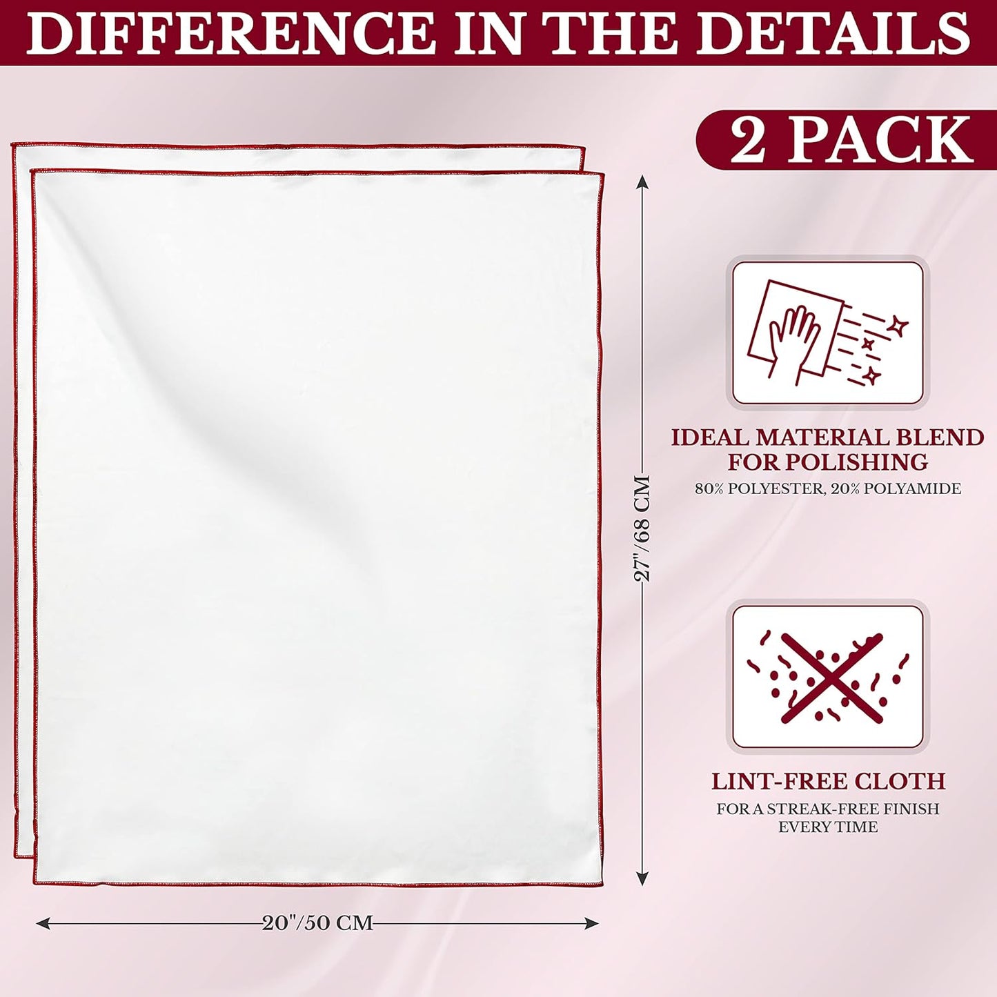 The 2-Pack Premium Microfiber Wine Glass Polishing Cloths, Large Lint-Free Drying Towels for