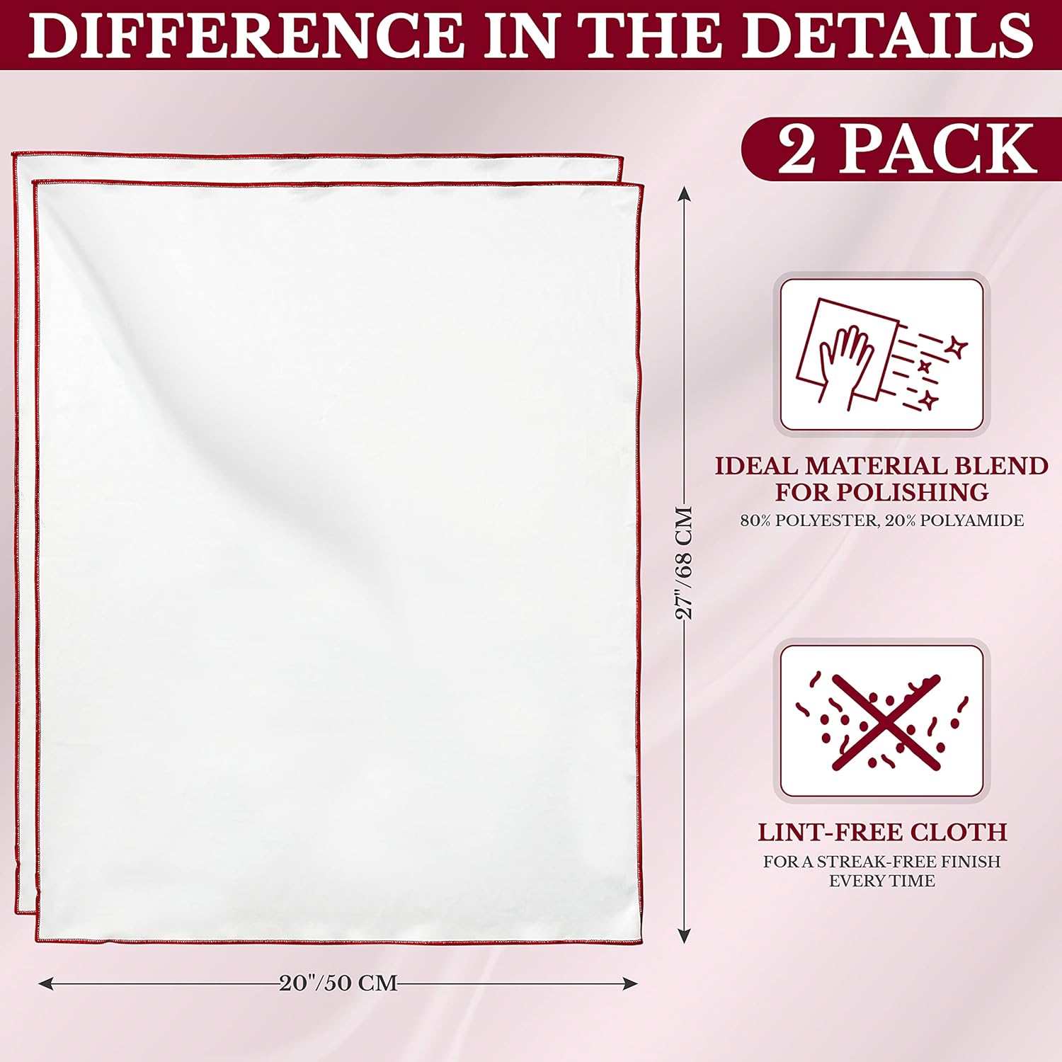 The 2-Pack Premium Microfiber Wine Glass Polishing Cloths, Large Lint-Free Drying Towels for