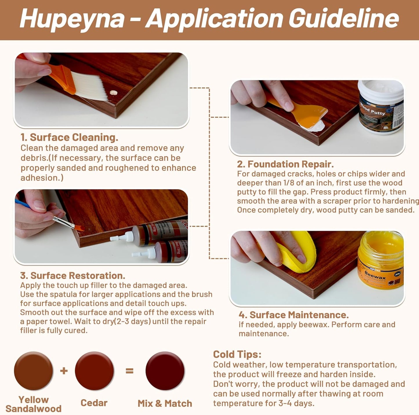 Wood Repair Kit, Wood Furniture Repair Kit, Wood Filler, Wood Putty and Beeswax- Repair Stains