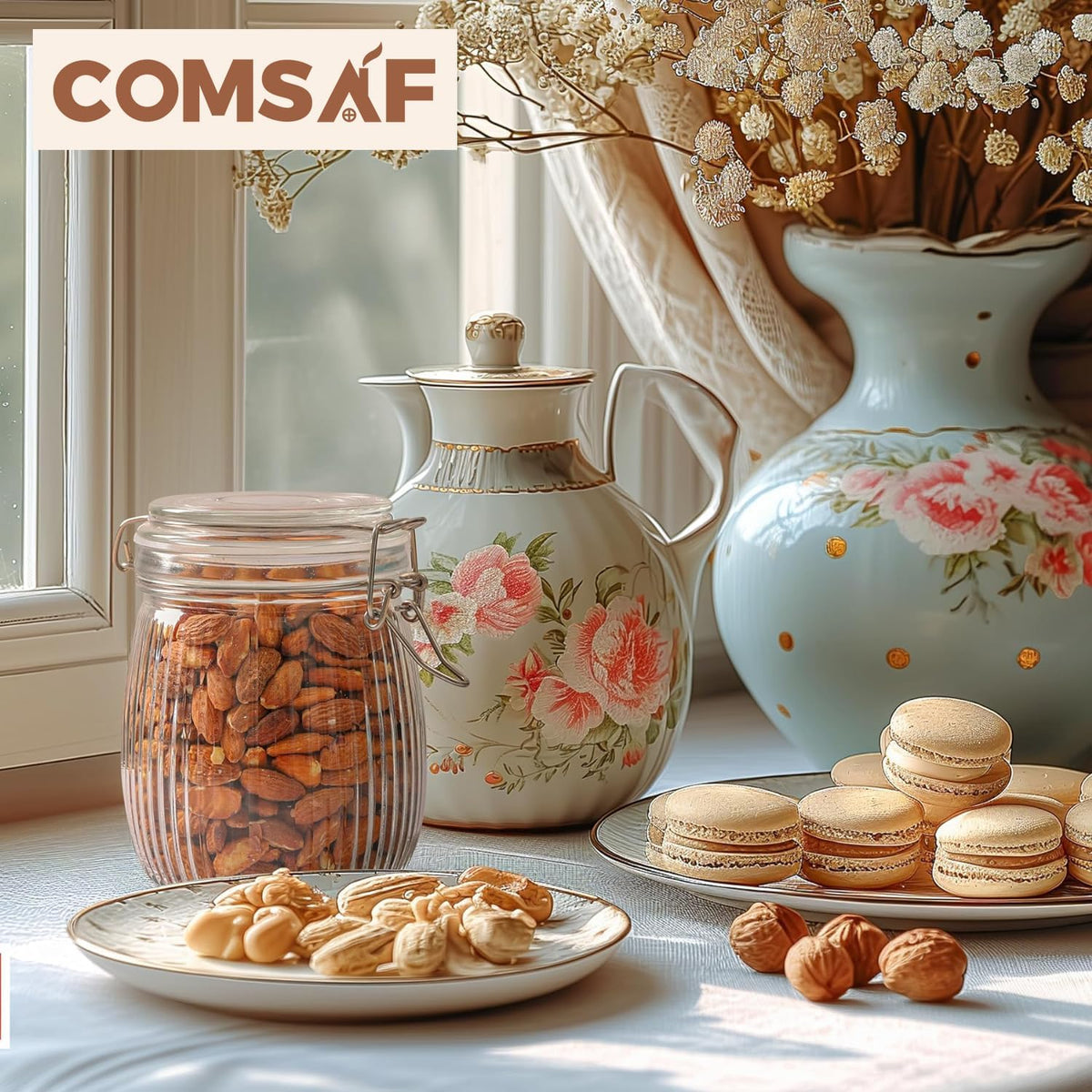 ComSaf Airtight Glass jar with lid 26oz Set of 6, Glass Storage Containers with Lids, Glass