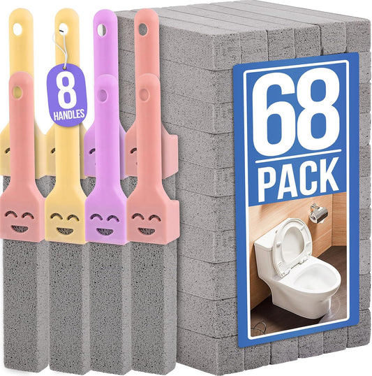 Navona 68 Pack Pumice Stone Scouring Sticks with 8 Universal Handles, Grey Pumice Cleaner for