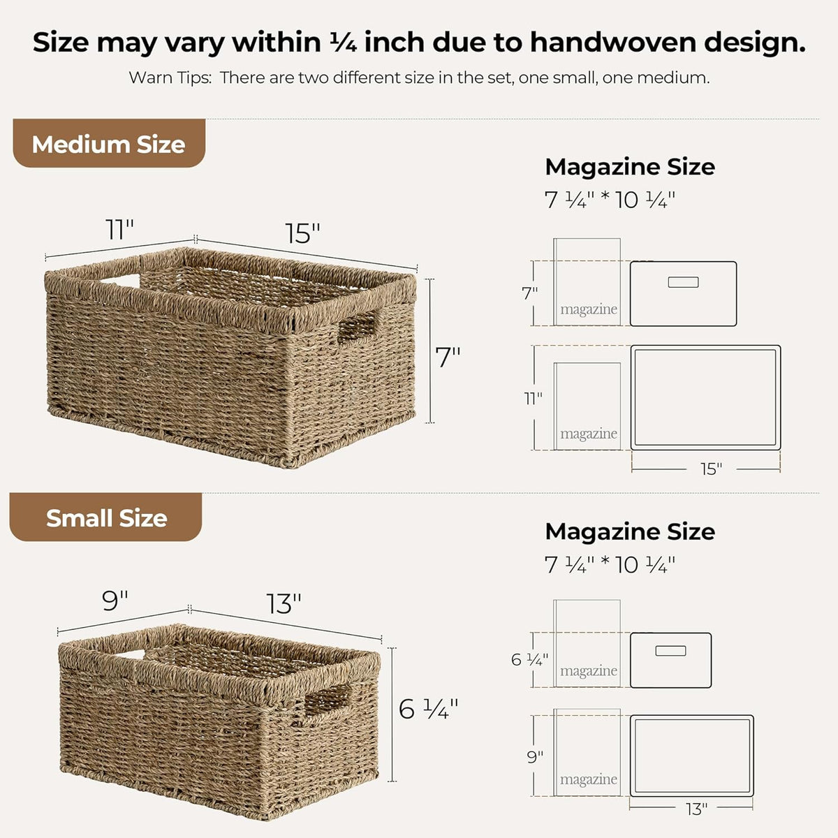 StorageWorks Wicker Storage Baskets, Large and Small Baskets, Handwoven Seagrass Basket for
