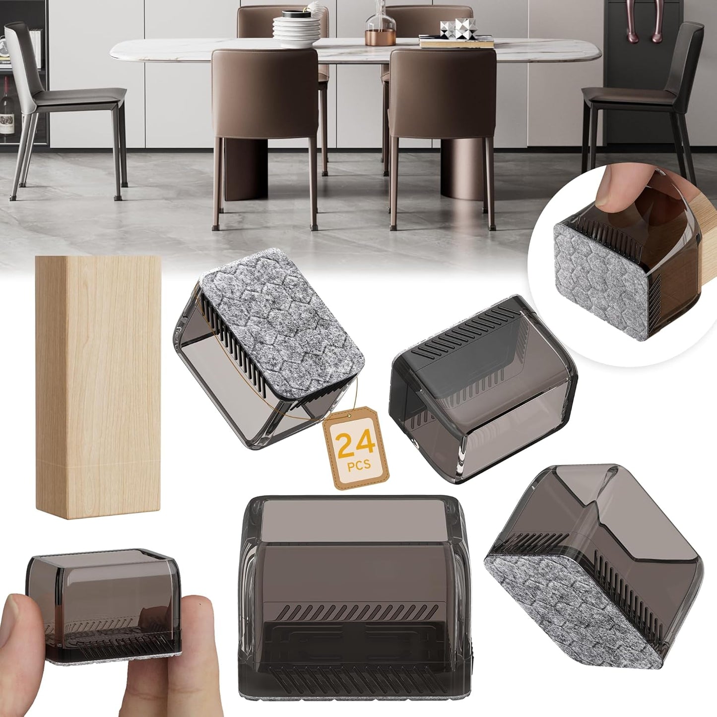 24PCS Rectangular Chair Leg Floor Protectors, Furniture Sliders, Non-Slip Felt Furniture Pads for