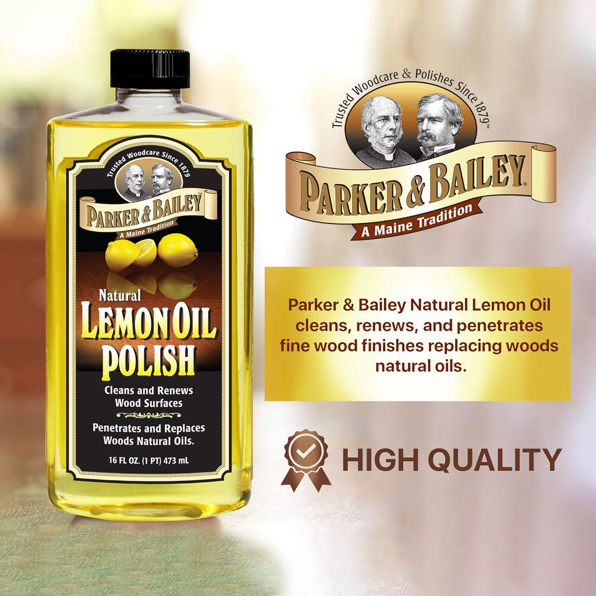 PARKER & BAILEY LEMON OIL POLISH - Natural Lemon Scented Wood Cleaner & Furniture Polish, Cleans
