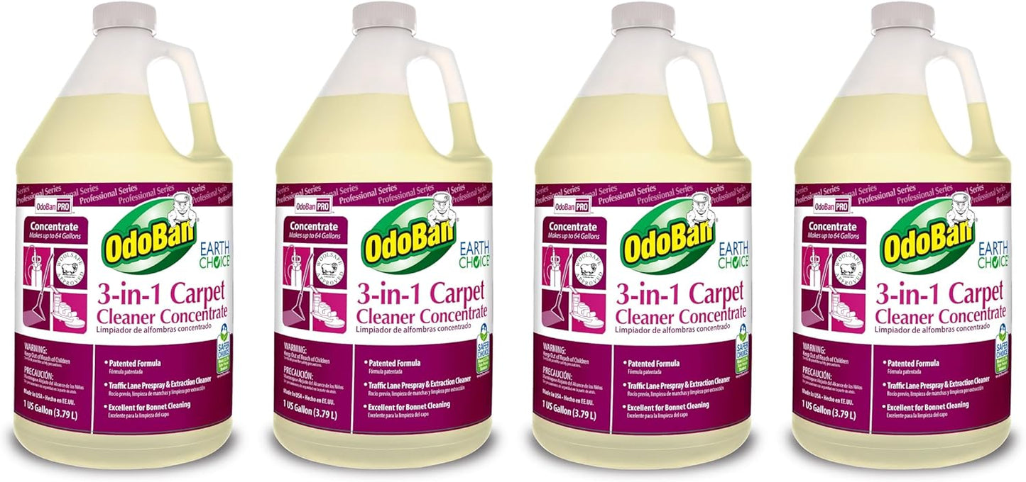 OdoBan Professional Series Cleaning 3-in-1 Carpet Cleaner Concentrate, Made in the USA, Set of 4, 1