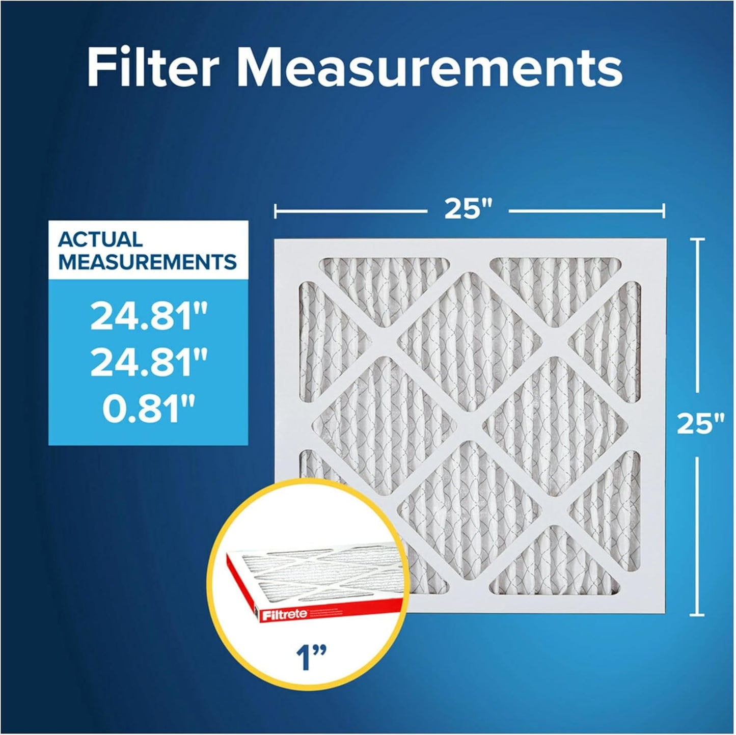 Filtrete 25x25x1 AC Furnace Air Filter, MERV 11, MPR 1000, Micro Allergen Defense, 3-Month Pleated