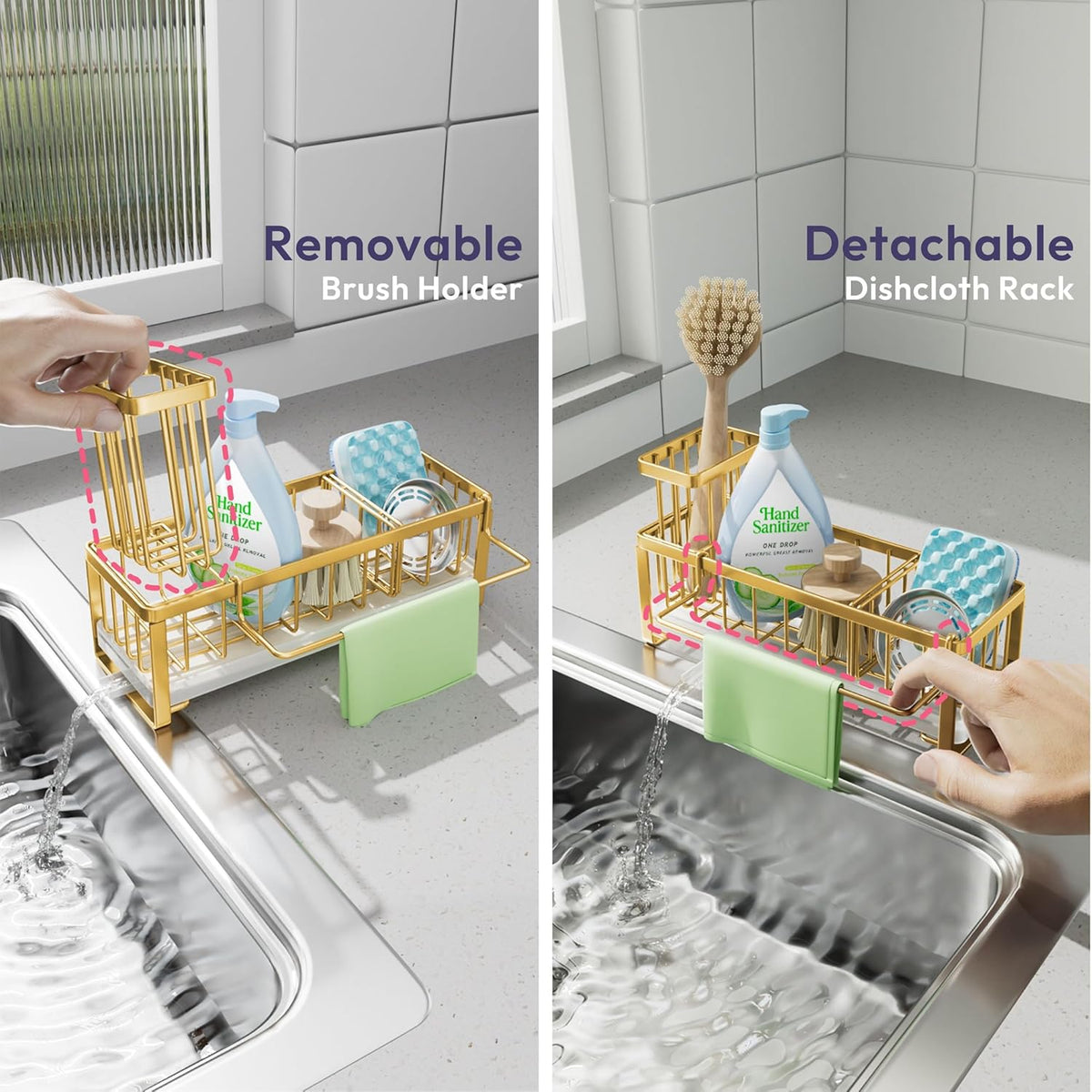 SWTYMIKI Sponge Holder for Kitchen Sink - Sink Caddy with Brush Holder Self-draining Sponge Caddy