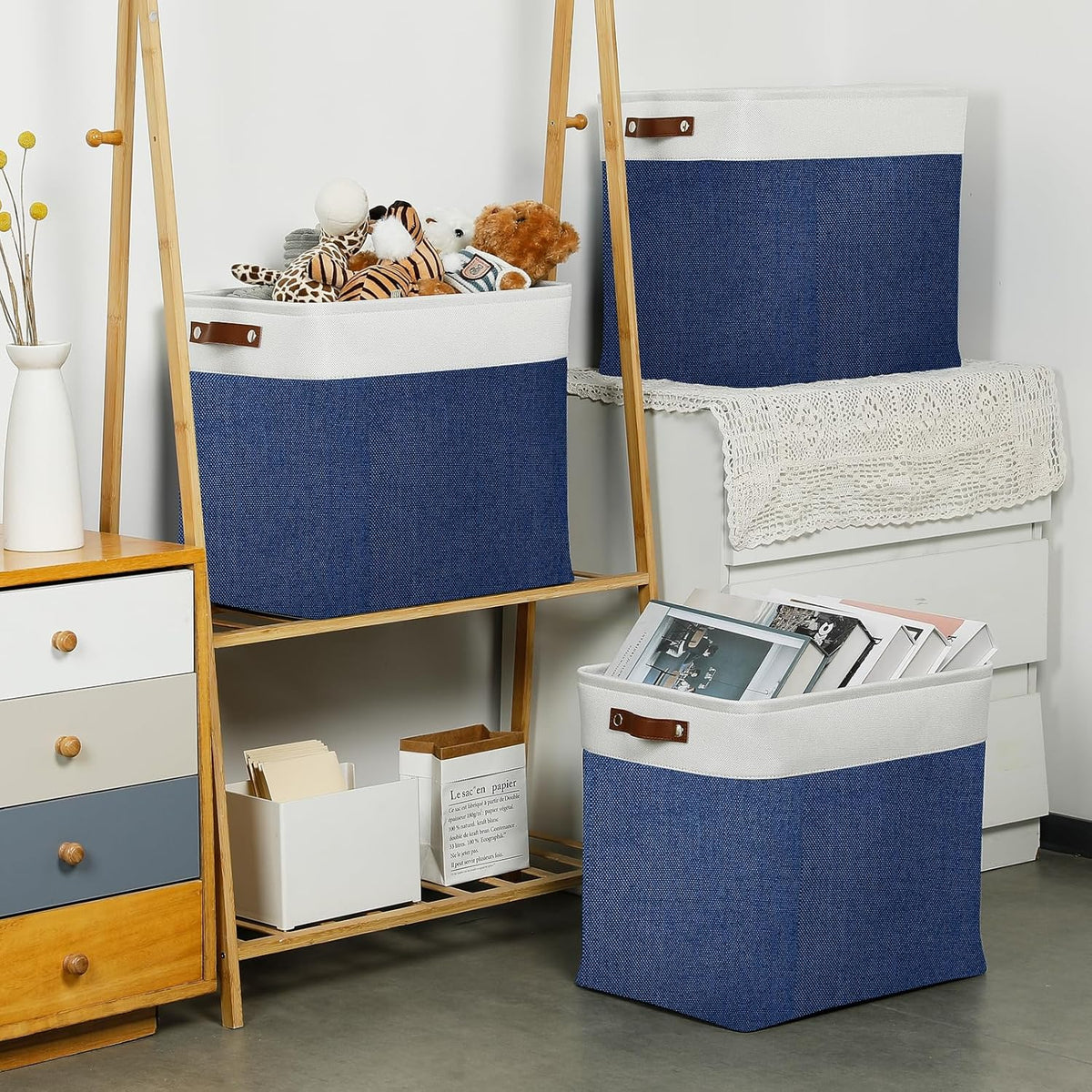 DULLEMELO 51L Large Baskets for Storage, Large Rectangular Baskets for Shelves [3 Pack], Blanket