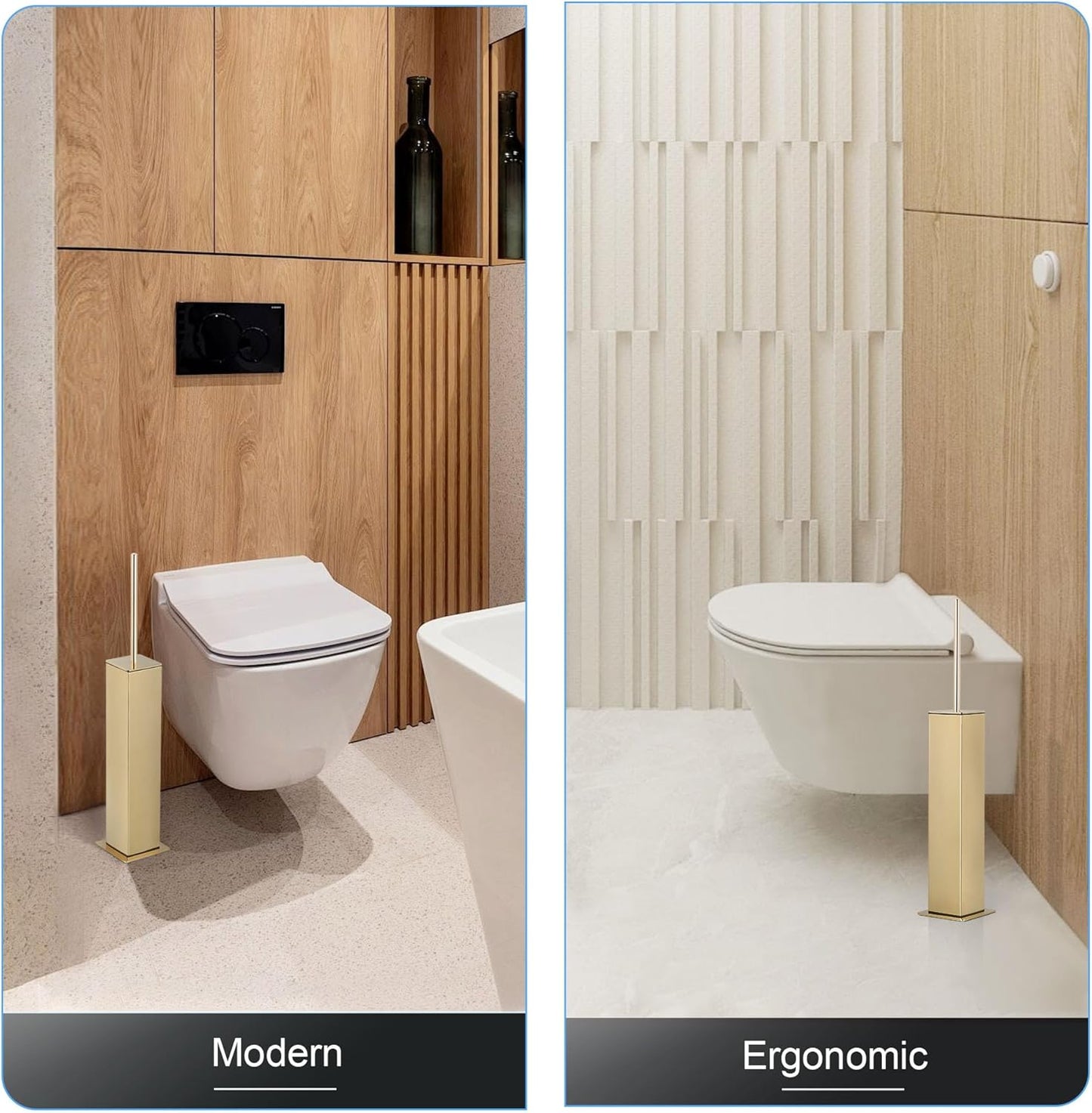 BVL Toilet Brush and Holder Set Gold Stainless Steel 304 Square Freestanding Toilet Brush for