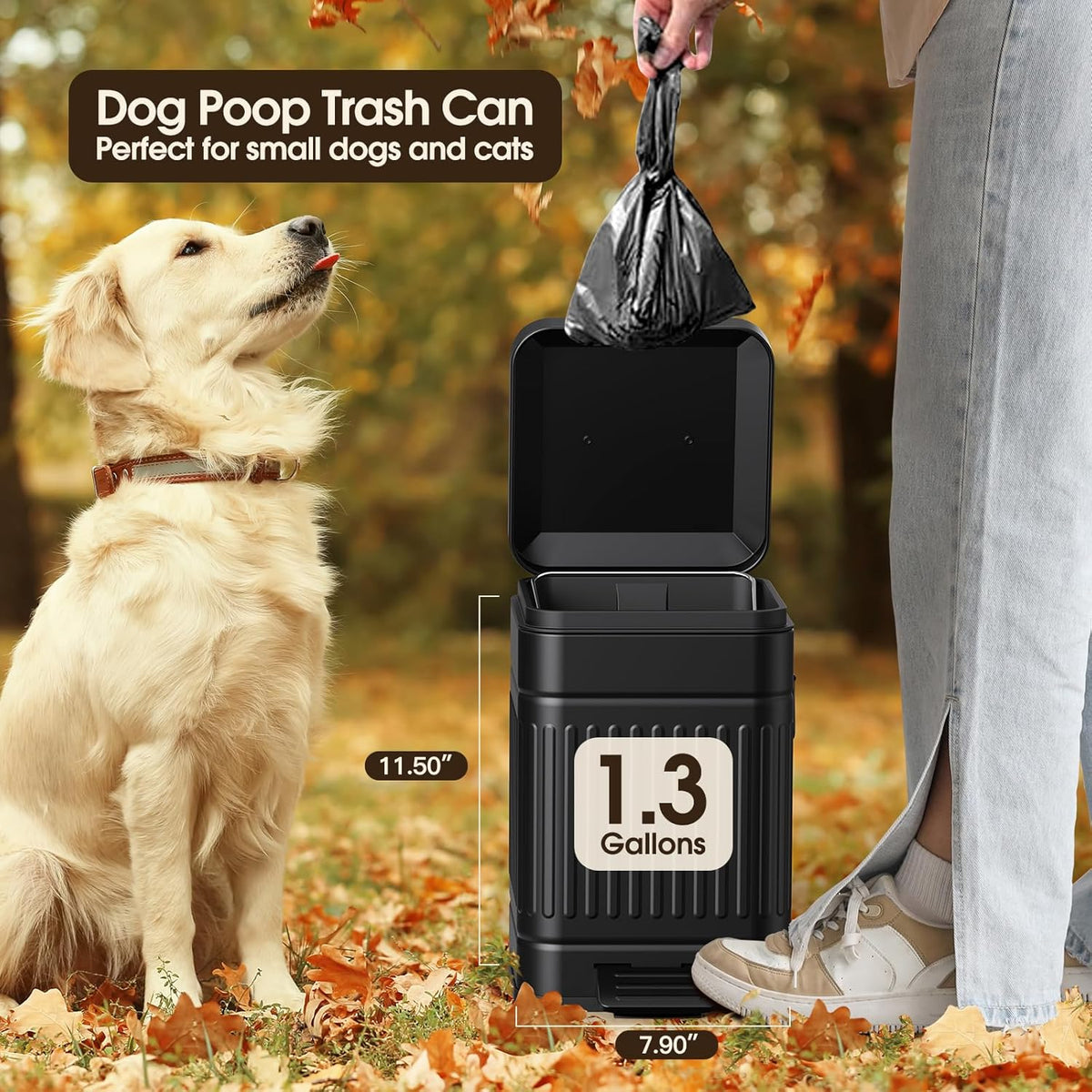 CEROELDA Small Trash Can with Lid-5L/1.3 Gal,Stainless Steel Outdoor Dog Poop Garbage Can-Farmhouse