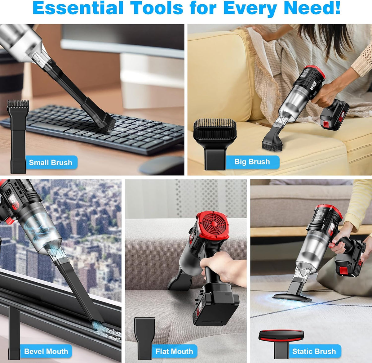 Handheld Vacuum Cleaner Cordless - 35000PA Strong Suction for Car & Home, Car Vacuum Portable