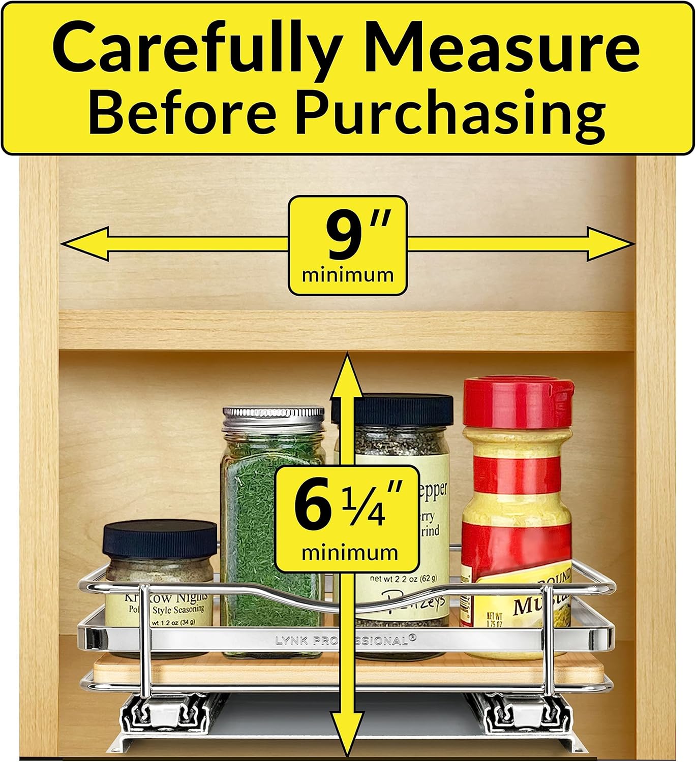 LYNK PROFESSIONAL® Élite™ Pull Out Spice Rack Organizer for Inside Kitchen Cabinets - 8-1/4 inch
