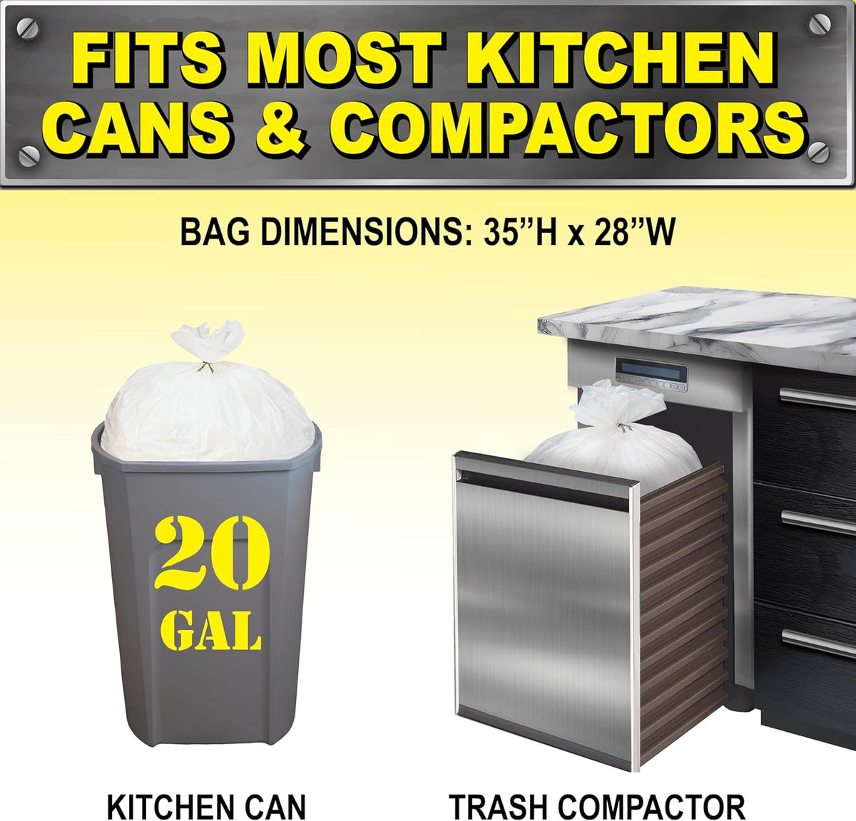 Heavy Duty Kitchen Compactor Bags, Twist Tie Closure, White, Clean Fresh Scent with Odor Protect