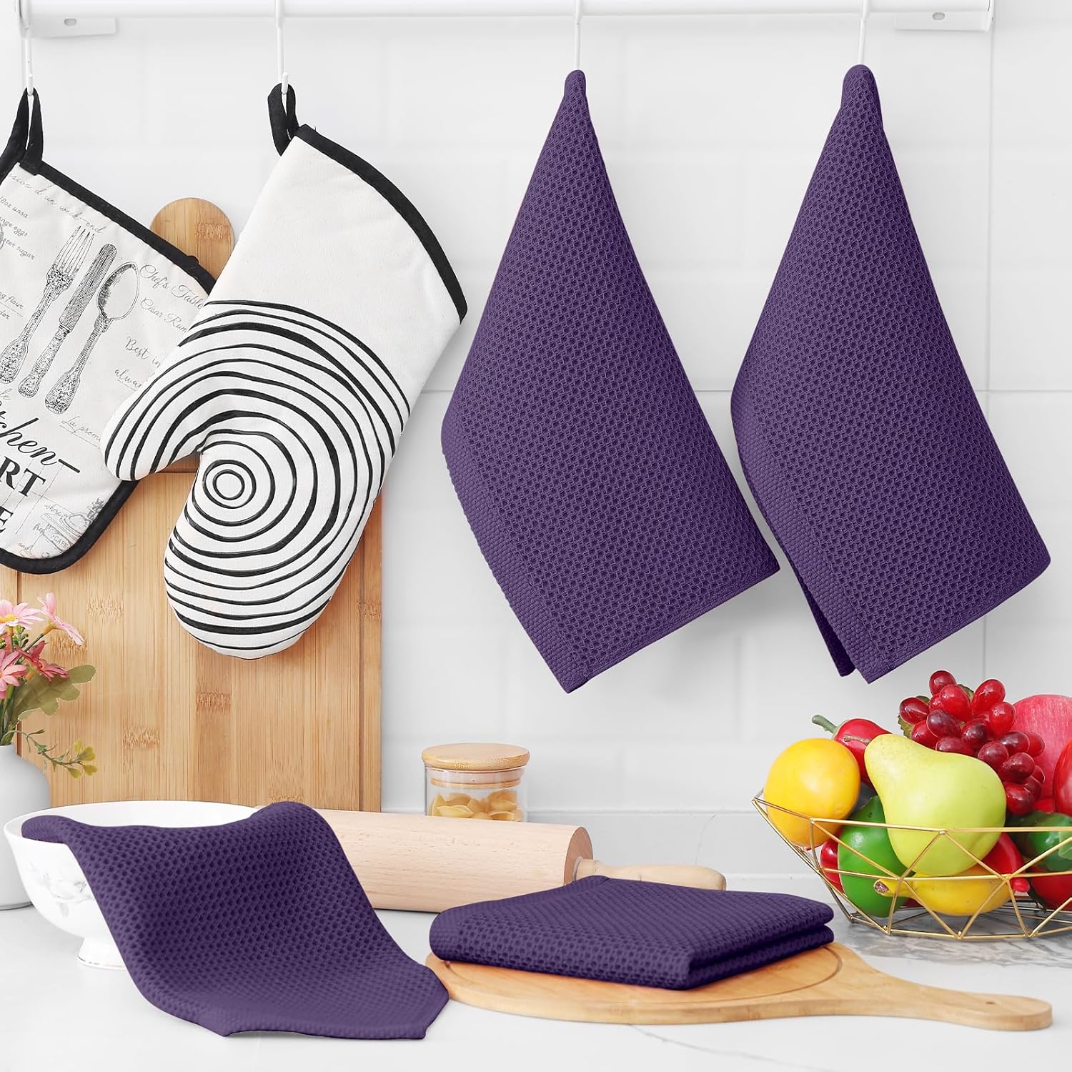Homaxy 100% Cotton Waffle Weave Kitchen Dish Cloths, Ultra Soft Absorbent Quick Drying Dish Towels