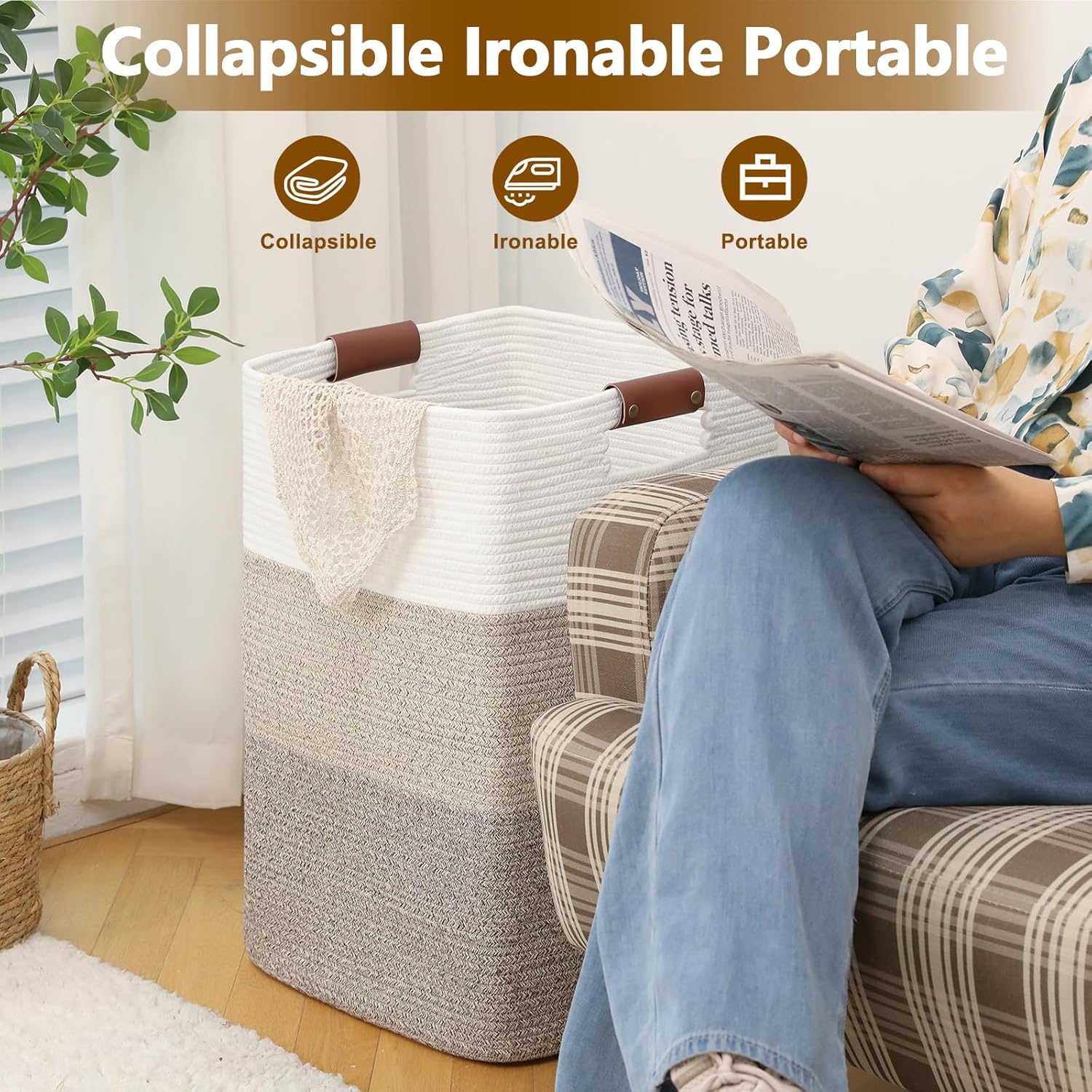 Laundry Hamper 96L Extra Large Laundry Basket, Woven Blanket Basket, Cotton Woven Storage Hamper