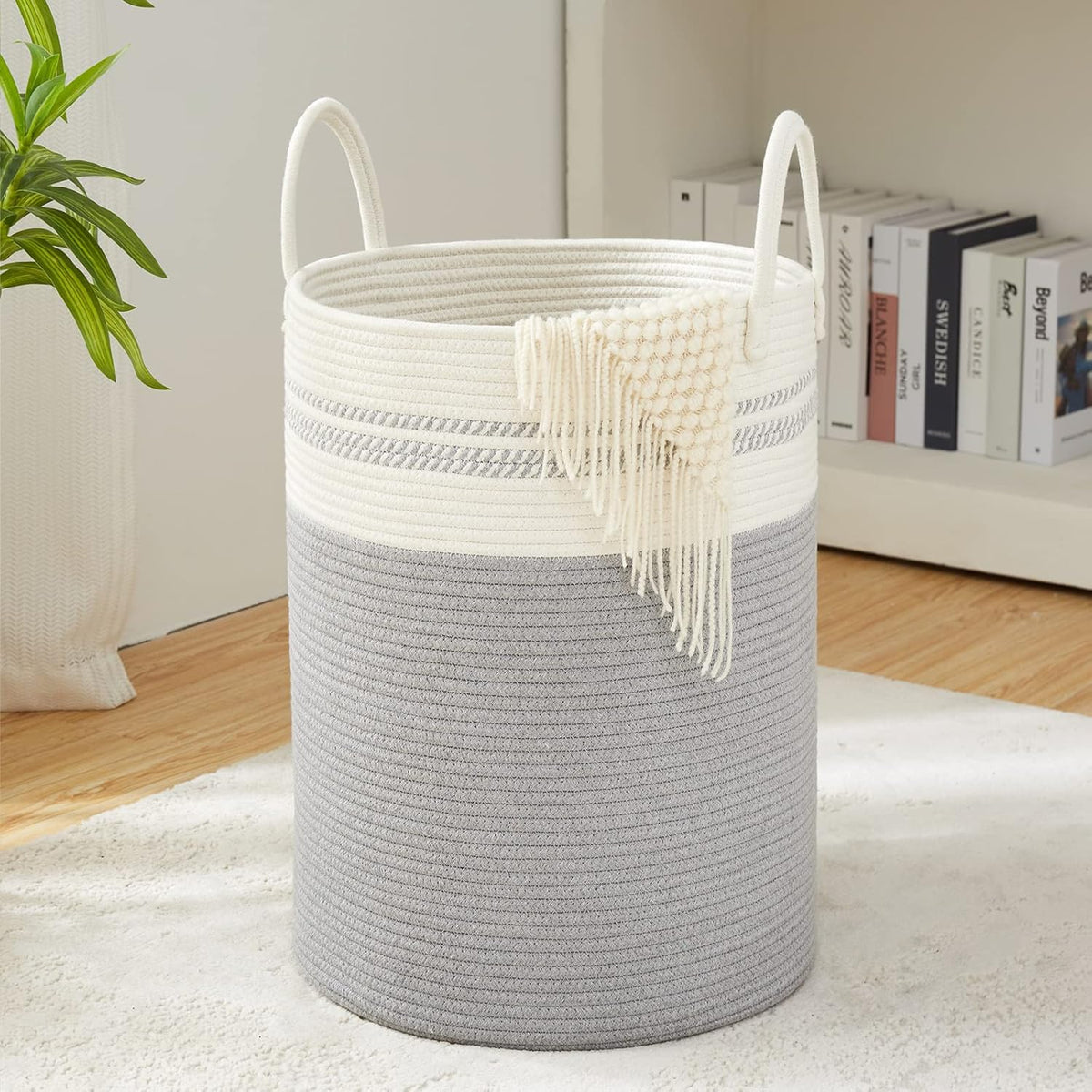 YOUDENOVA Woven Rope Laundry Hamper Basket, 72L Tall Luandry Basket, Baby Nursery Hamper for