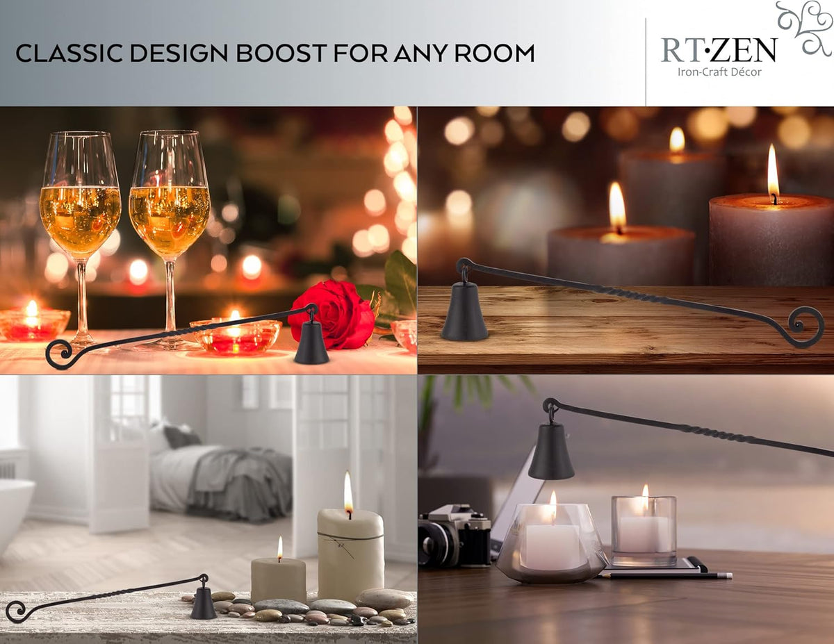 RTZEN Antique Bell Candle Snuffer - Handcrafted Decorative Rustic Wrought Iron Candle Extinguisher