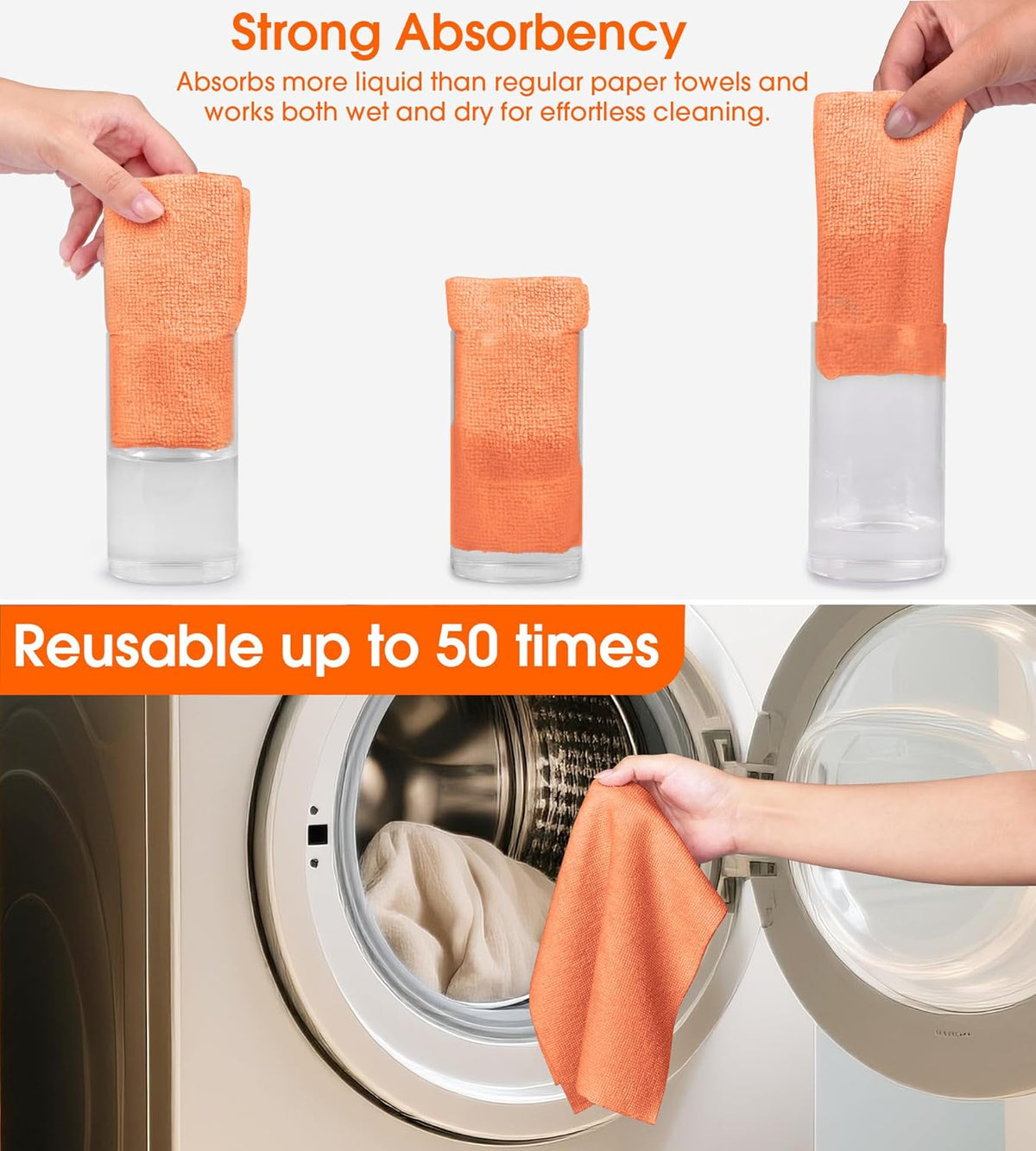 Roll of Microfiber Cleaning Cloth –100 Pack, Tear Away Microfiber Towels, Reusable, Washable