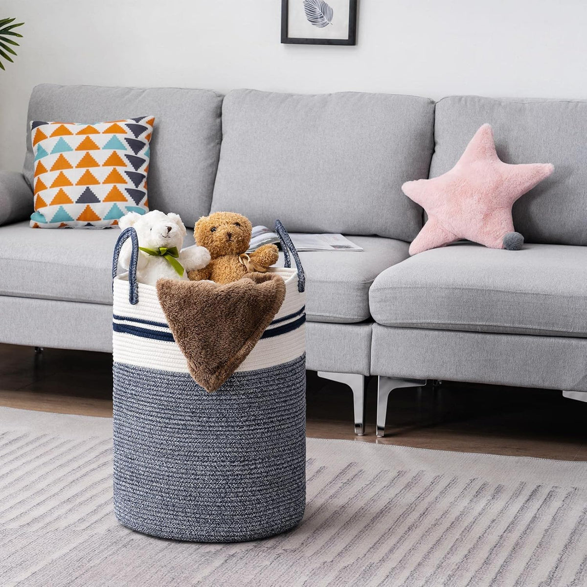 YOUDENOVA Woven Rope Laundry Hamper Basket, 72L Tall Laundry Basket, Baby Nursery Hamper for