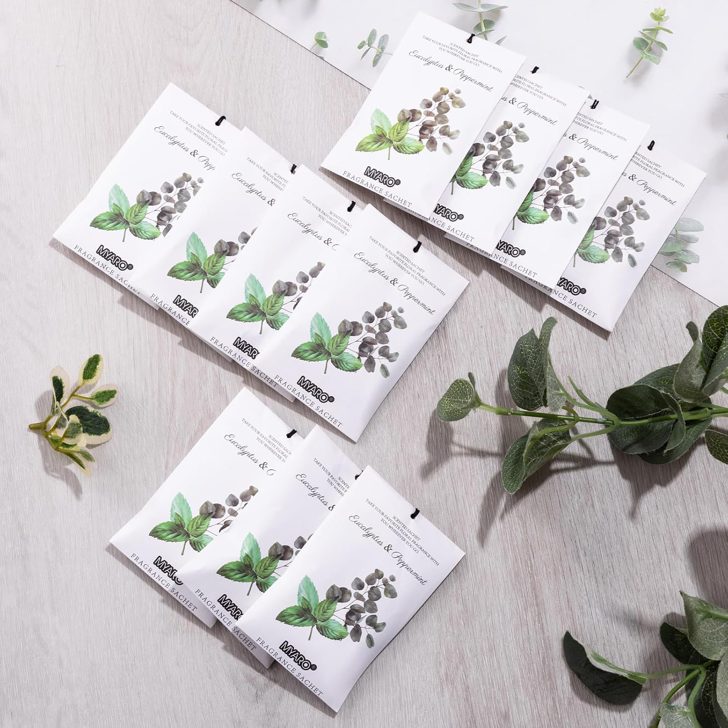 MYARO 12 Packs Eucalyptus Mint Scented Sachets for Drawer and Closet, Long-Lasting Closet Sachet