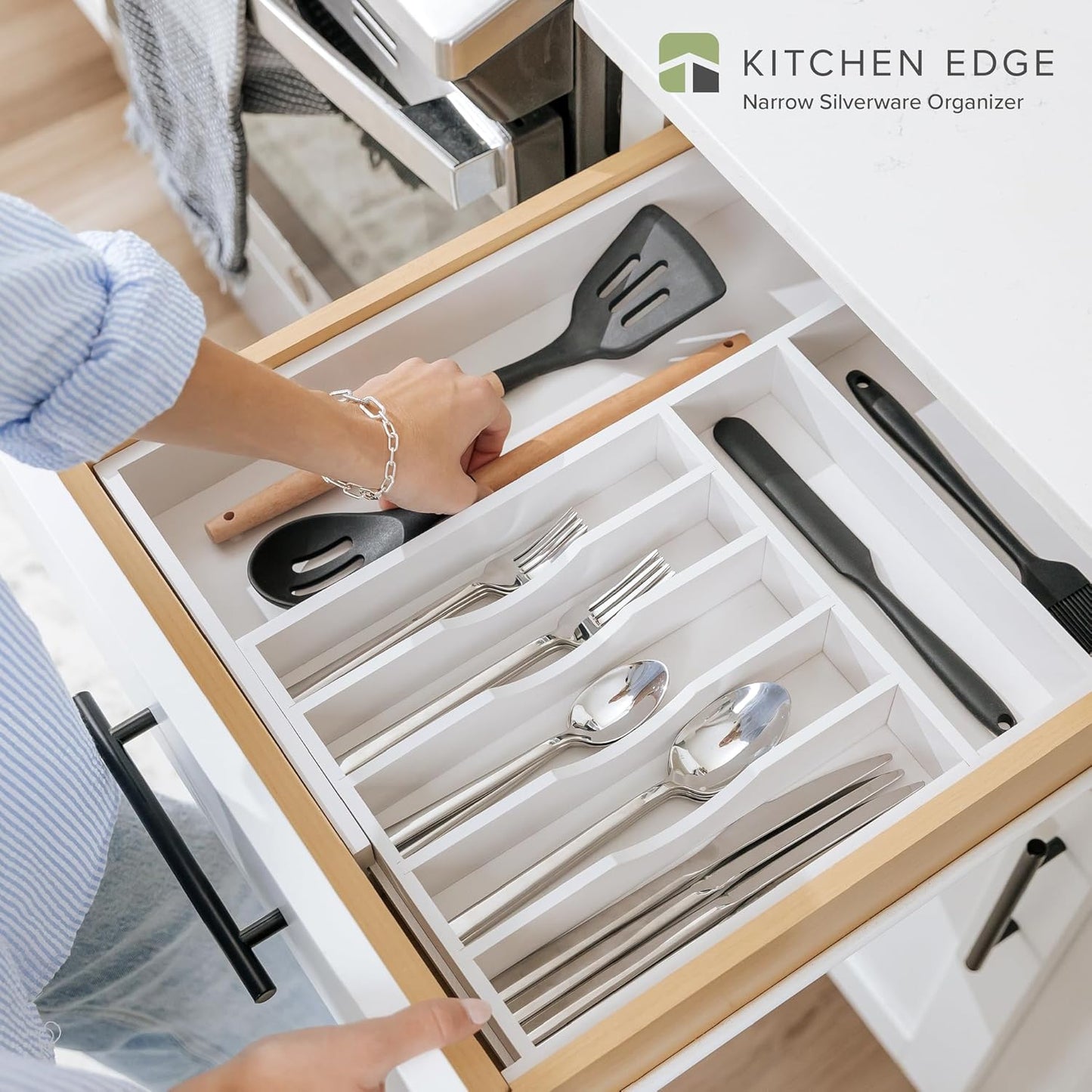 KitchenEdge Premium Silverware, Flatware and Utensil Organizer for Kitchen Drawers, Food-Safe