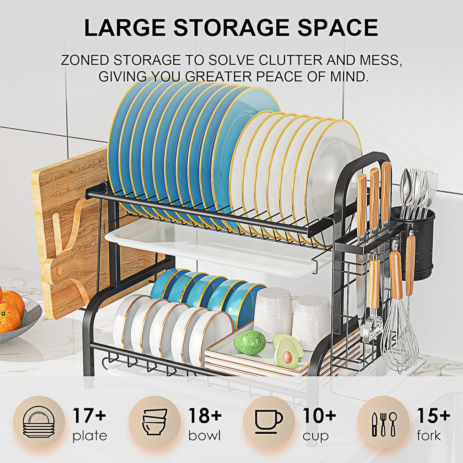 LEGUANG 2-Tier Stainless Steel Dish Drying Rack, Space-Saving Kitchen Organizer for in/Over
