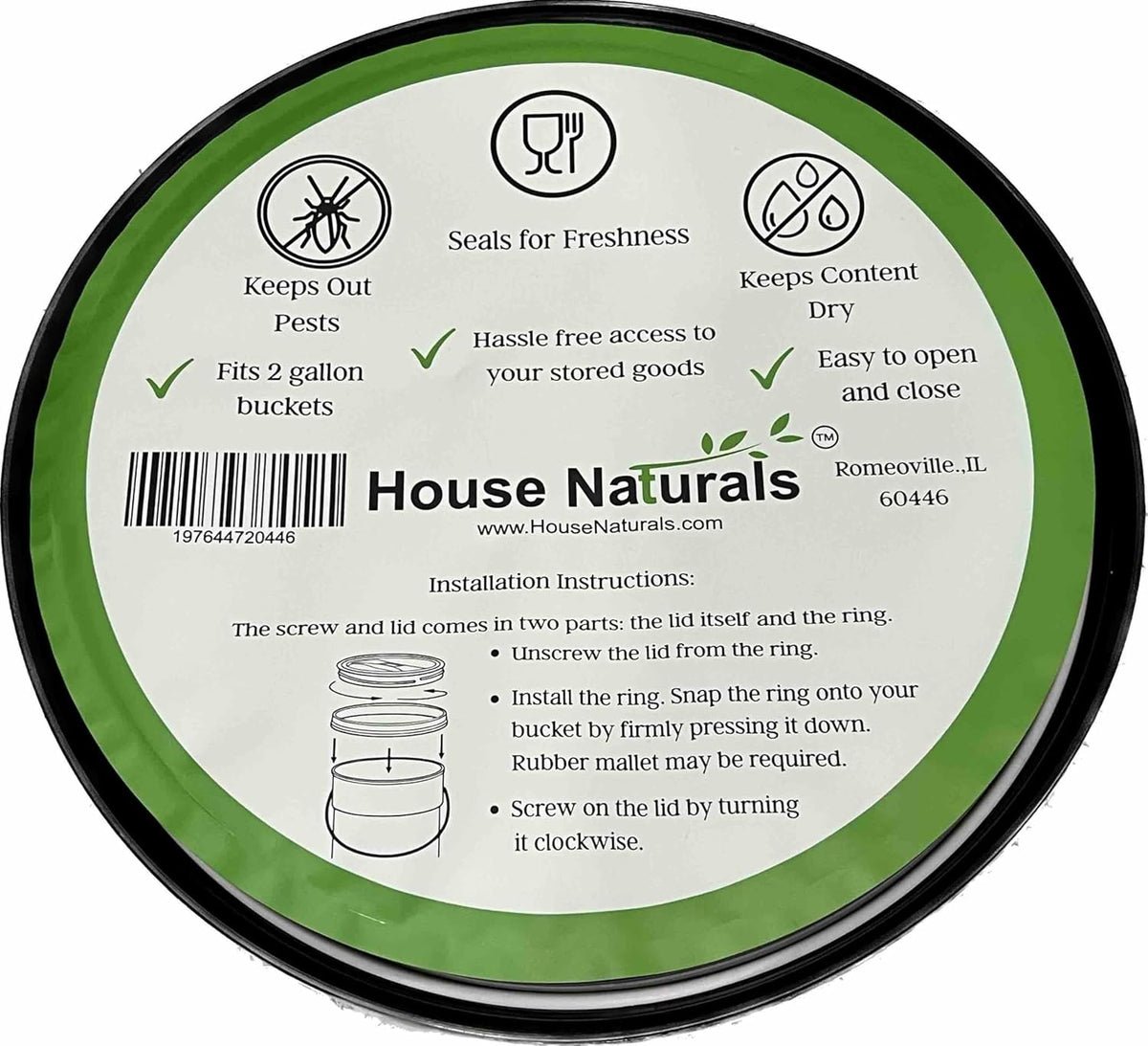 House Naturals 2 Gallon Food Grade BPA Free Bucket Container with Screw on White Lid (Pack of 2)