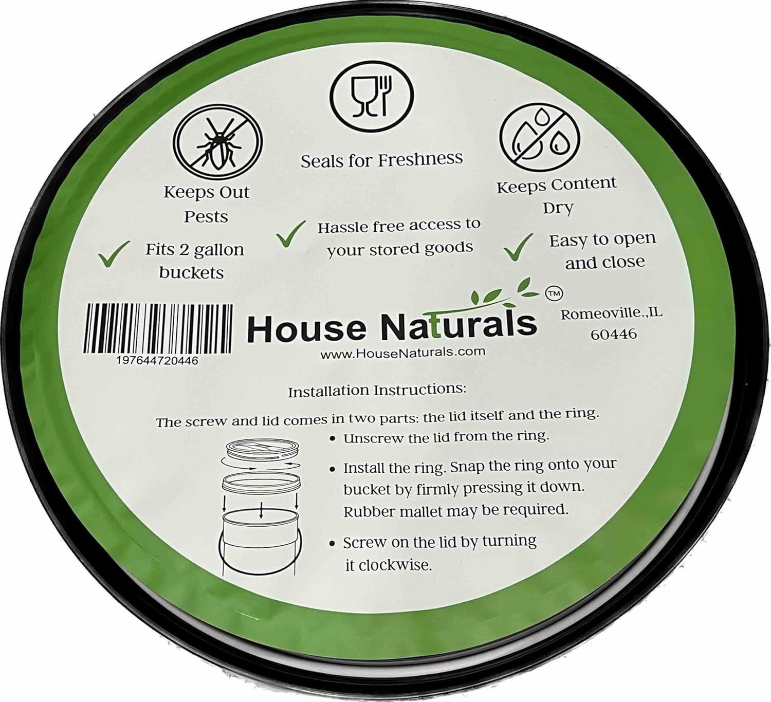 House Naturals 2 Gallon Food Grade BPA Free Bucket Container with Screw on White Lid (Pack of 2)