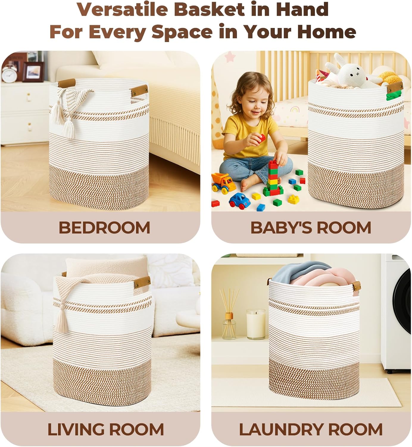 Laundry Basket with Handles - Blanket Basket & Hampers for Bedroom Aesthetic, Laundry Hamper &
