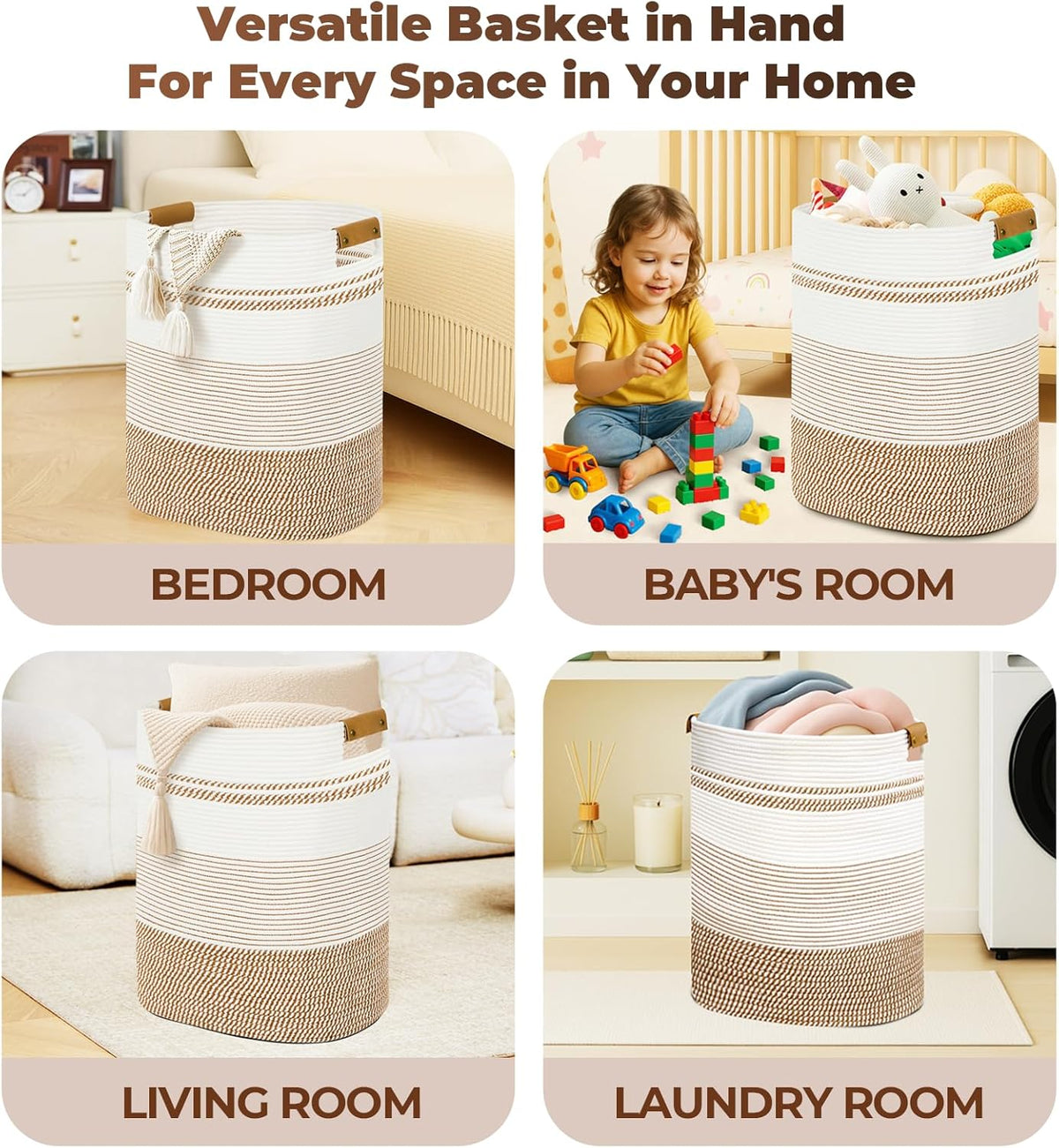 Laundry Basket with Handles - Blanket Basket & Hampers for Bedroom Aesthetic, Laundry Hamper &