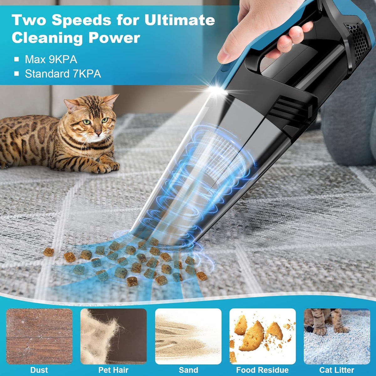 Cordless Car Vacuum Lightweight High Power Handheld Vacuum Cleaner with LED Light, Hand Vacuum for