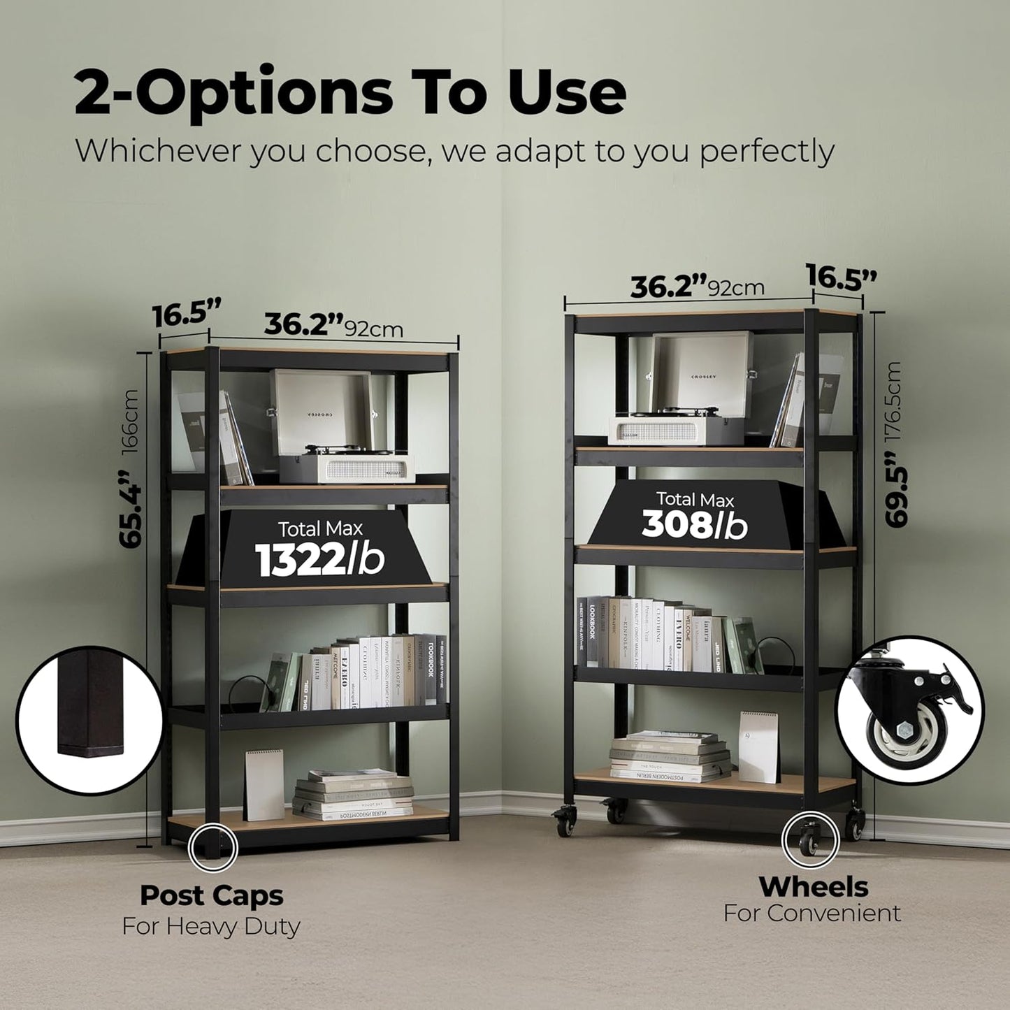 HOMEDANT House 5-Tier Metal Rolling Cart Shelf Rack Casters Heavy Duty Laminated Wheel Shelving