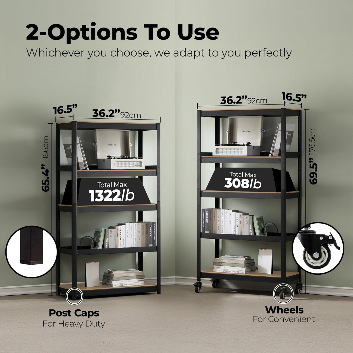 HOMEDANT House 5-Tier Metal Rolling Cart Shelf Rack Casters Heavy Duty Laminated Wheel Shelving