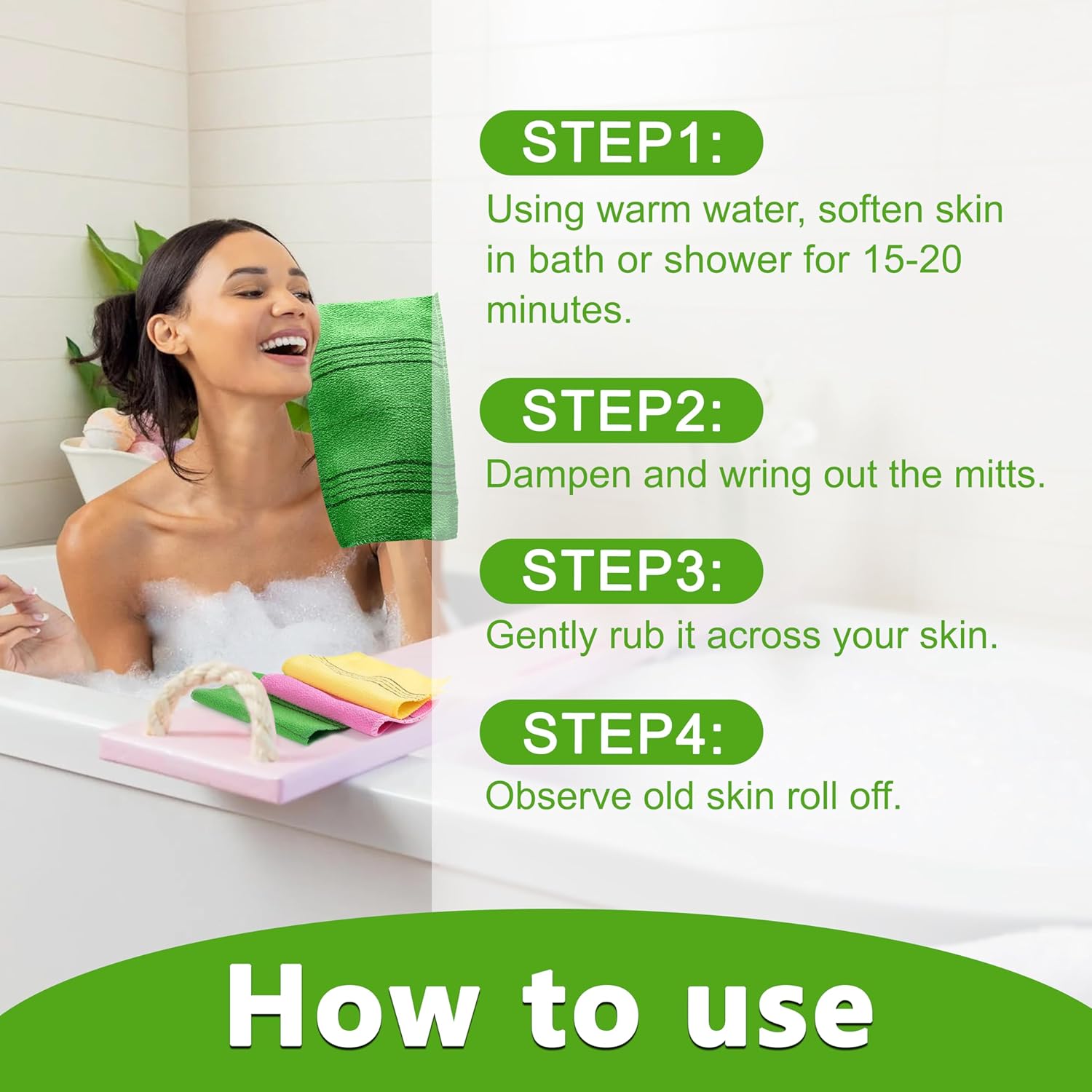 15 Pcs Korean Exfoliating Mitt, 9*5.5 in Gentle Exfoliating Korean Scrub Mitt, Large Korean