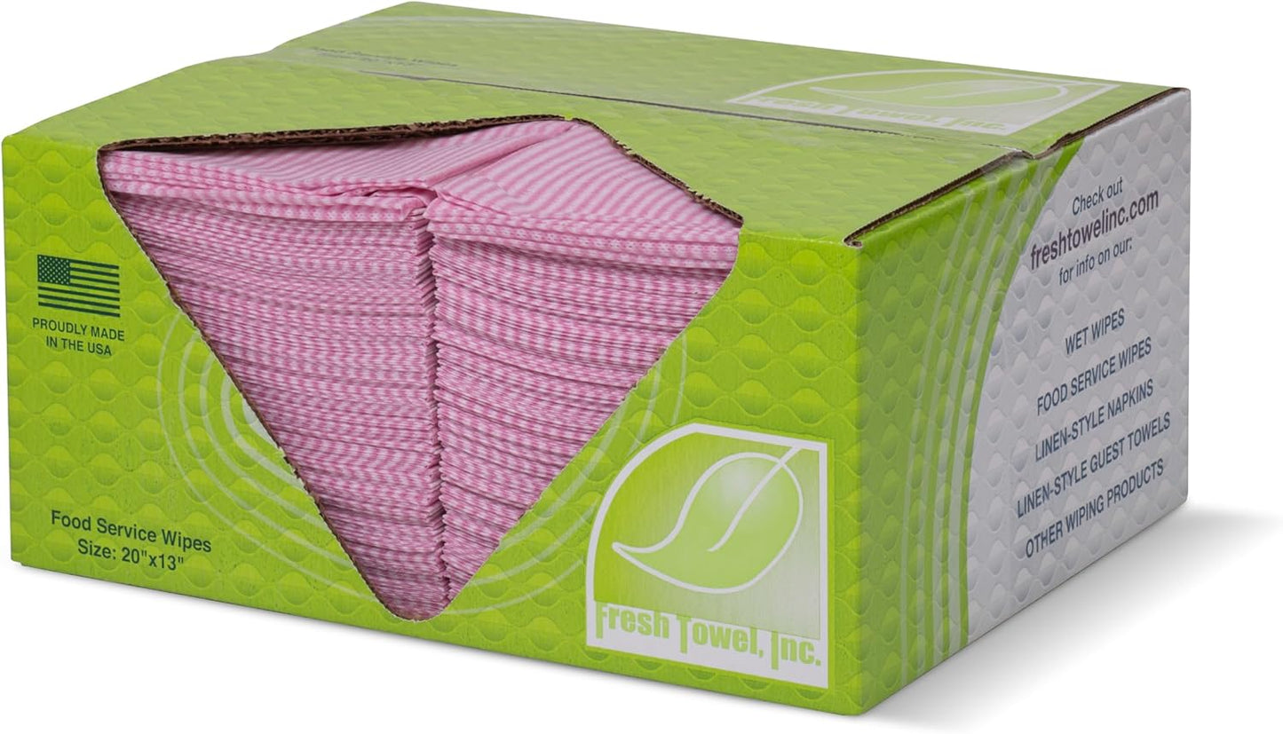 Fresh Towel Foodservice Reusable Paper Towels - 1/4 Fold, 13 x 20 inches - Pink Straight Line