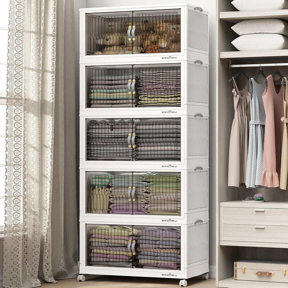 BROVIEW 600Qt Stackable Storage Bins with Lid, Extra Large Closet Organizer Collapsible Drawer